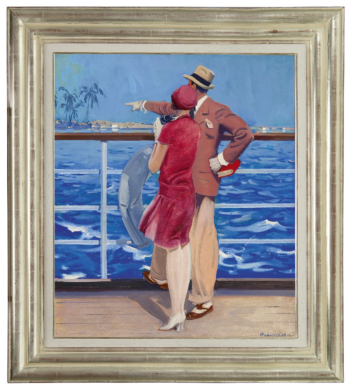 Hem P. van der | Pieter 'Piet' van der Hem, Wintervakantie in de tropen met de K.N.S.M., olieverf op doek 89,0 x 63,5 cm, gesigneerd rechtsonder en te dateren ca. 1928 Hem P. van der | Pieter 'Piet' van der Hem, Wintervakantie in de tropen met de K.N.S.M., olieverf op doek 89,0 x 63,5 cm, gesigneerd rechtsonder en te dateren ca. 1928