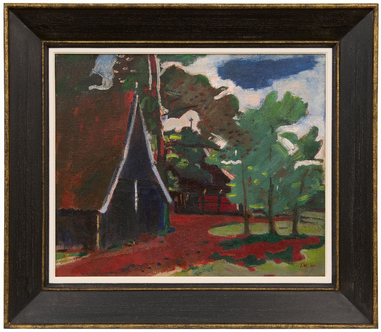 Wiegers J.  | Jan Wiegers | Schilderijen te koop aangeboden | Twentse boerderij, olieverf op doek 45,4 x 55,7 cm, gesigneerd rechtsonder met initialen en op spieraam voluit en gedateerd '40