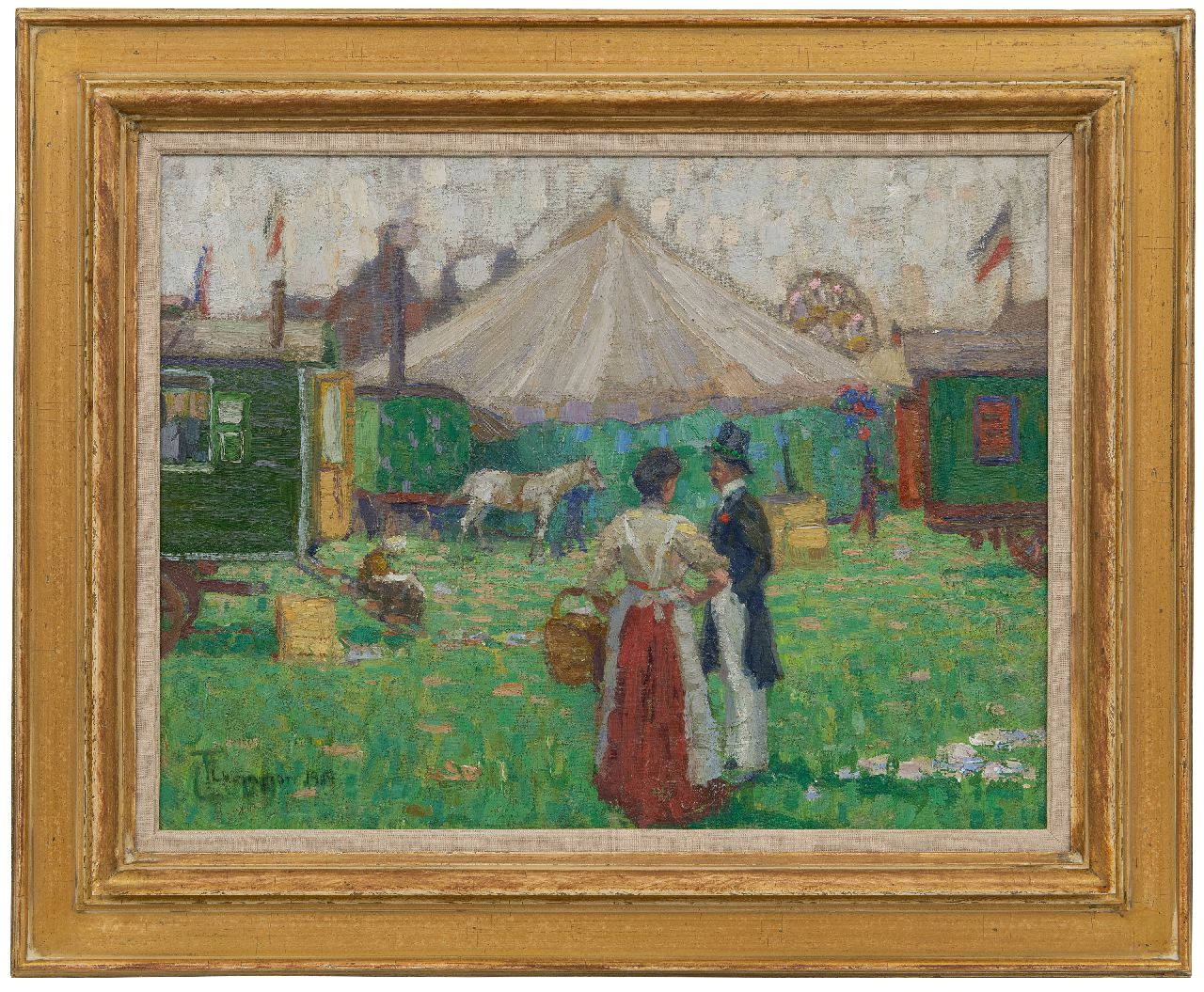 Champion T. | Theo Champion, Bij de kermiswagen, olieverf op doek op board 44,6 x 58,3 cm, gesigneerd linksonder en gedateerd 1909 Champion T. | Theo Champion, Bij de kermiswagen, olieverf op doek op board 44,6 x 58,3 cm, gesigneerd linksonder en gedateerd 1909