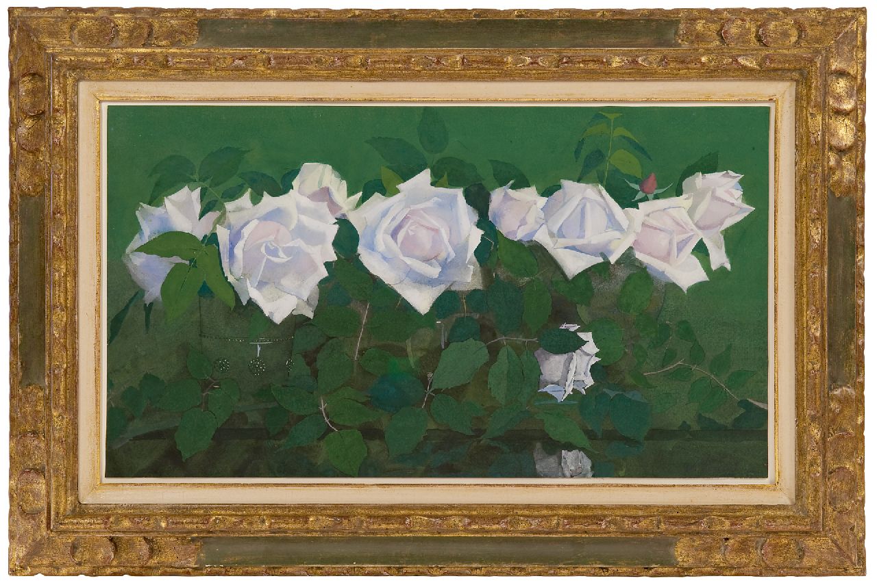 Voerman sr. J. | Jan Voerman sr., 'La France'-rozen in antieke glazen, gouache op papier 31,8 x 56,9 cm, gesigneerd rechtsonder en te dateren ca. 1891-1899 Voerman sr. J. | Jan Voerman sr., 'La France'-rozen in antieke glazen, gouache op papier 31,8 x 56,9 cm, gesigneerd rechtsonder en te dateren ca. 1891-1899
