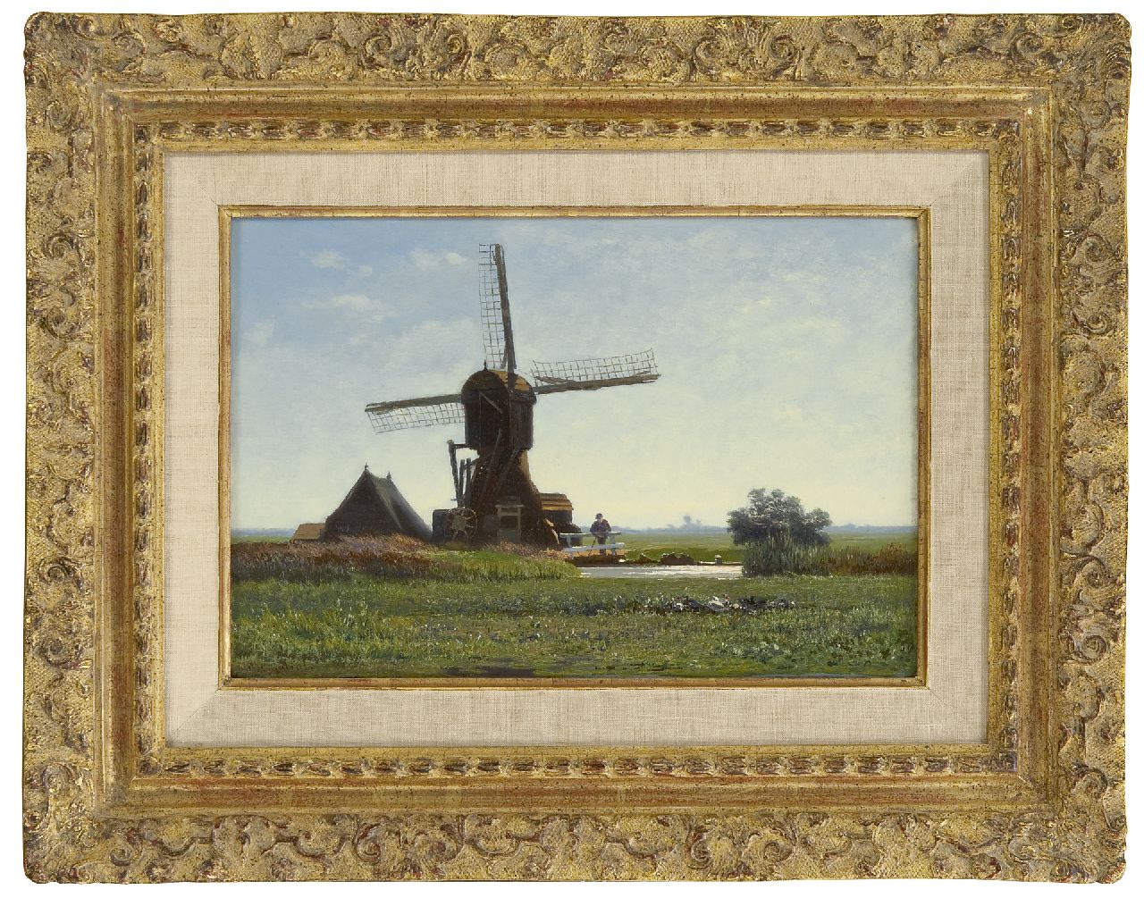 Gabriel P.J.C. | Paul Joseph Constantin 'Constan(t)' Gabriel, De Winkelse Molen bij Abcoude, bij tegenlicht, olieverf op paneel 20,3 x 30,5 cm, gesigneerd linksonder Gabriel P.J.C. | Paul Joseph Constantin 'Constan(t)' Gabriel, De Winkelse Molen bij Abcoude, bij tegenlicht, olieverf op paneel 20,3 x 30,5 cm, gesigneerd linksonder