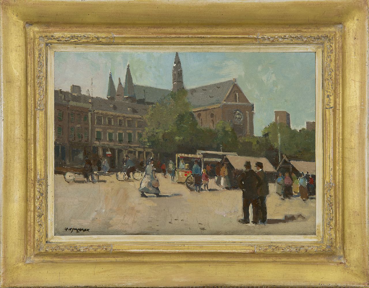 Jeveren G. van | Gerrit van Jeveren | Schilderijen te koop aangeboden | Markt bij de Bosjeskerk in Rotterdam, olieverf op doek 25,3 x 35,3 cm, gesigneerd linksonder
