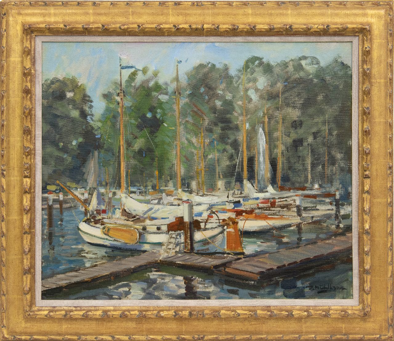 Mühlhaus D. | Daniël 'Daan' Mühlhaus, Plezierjachten in de haven van de KDRZV Dordrecht, olieverf op doek 50,0 x 60,2 cm, gesigneerd rechtsonder Mühlhaus D. | Daniël 'Daan' Mühlhaus, Plezierjachten in de haven van de KDRZV Dordrecht, olieverf op doek 50,0 x 60,2 cm, gesigneerd rechtsonder