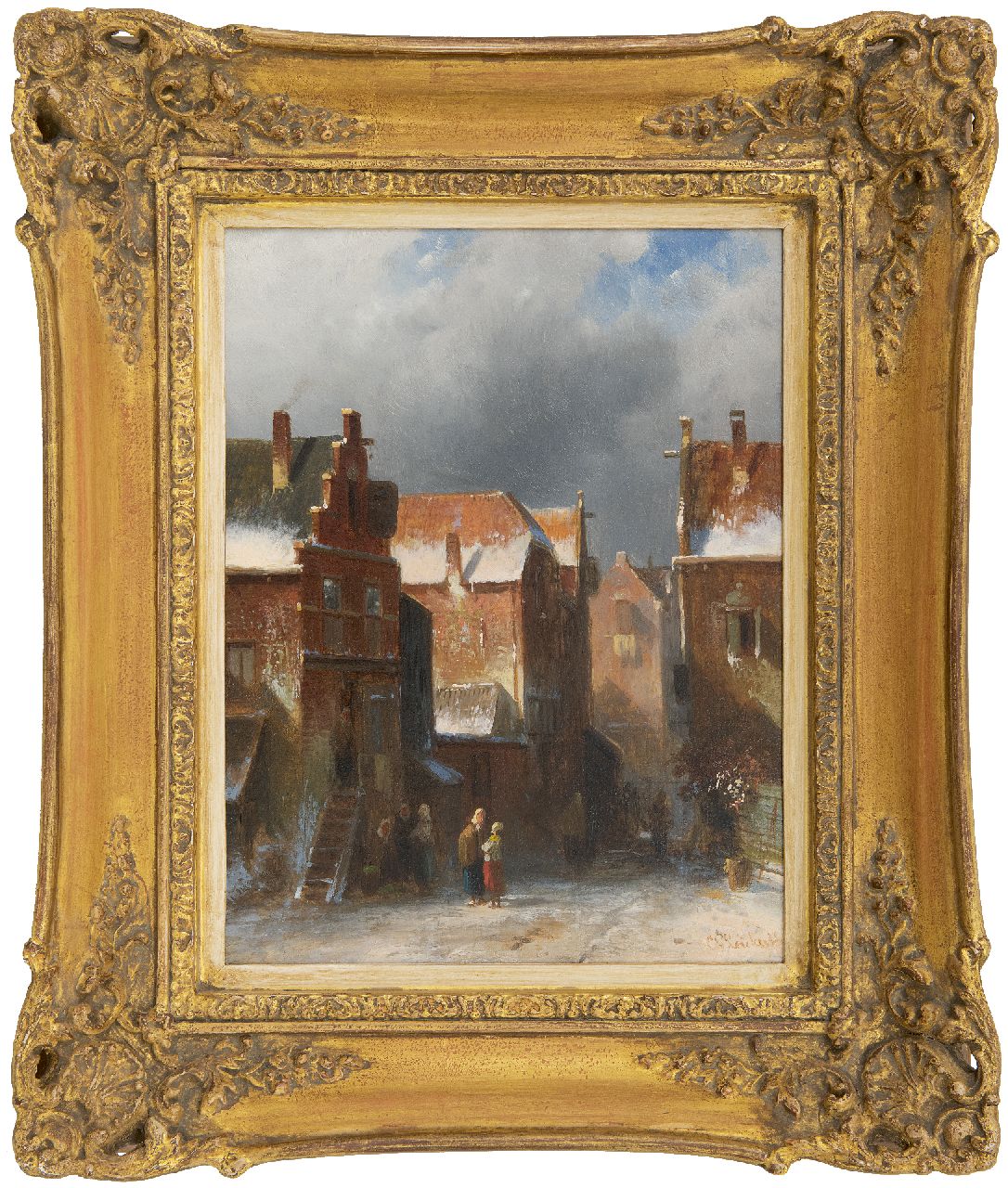 Leickert C.H.J. | 'Charles' Henri Joseph Leickert | Schilderijen te koop aangeboden | Winters straatje, olieverf op paneel 27,2 x 21,6 cm, gesigneerd rechtsonder Leickert C.H.J. | 'Charles' Henri Joseph Leickert | Schilderijen te koop aangeboden | Winters straatje, olieverf op paneel 27,2 x 21,6 cm, gesigneerd rechtsonder