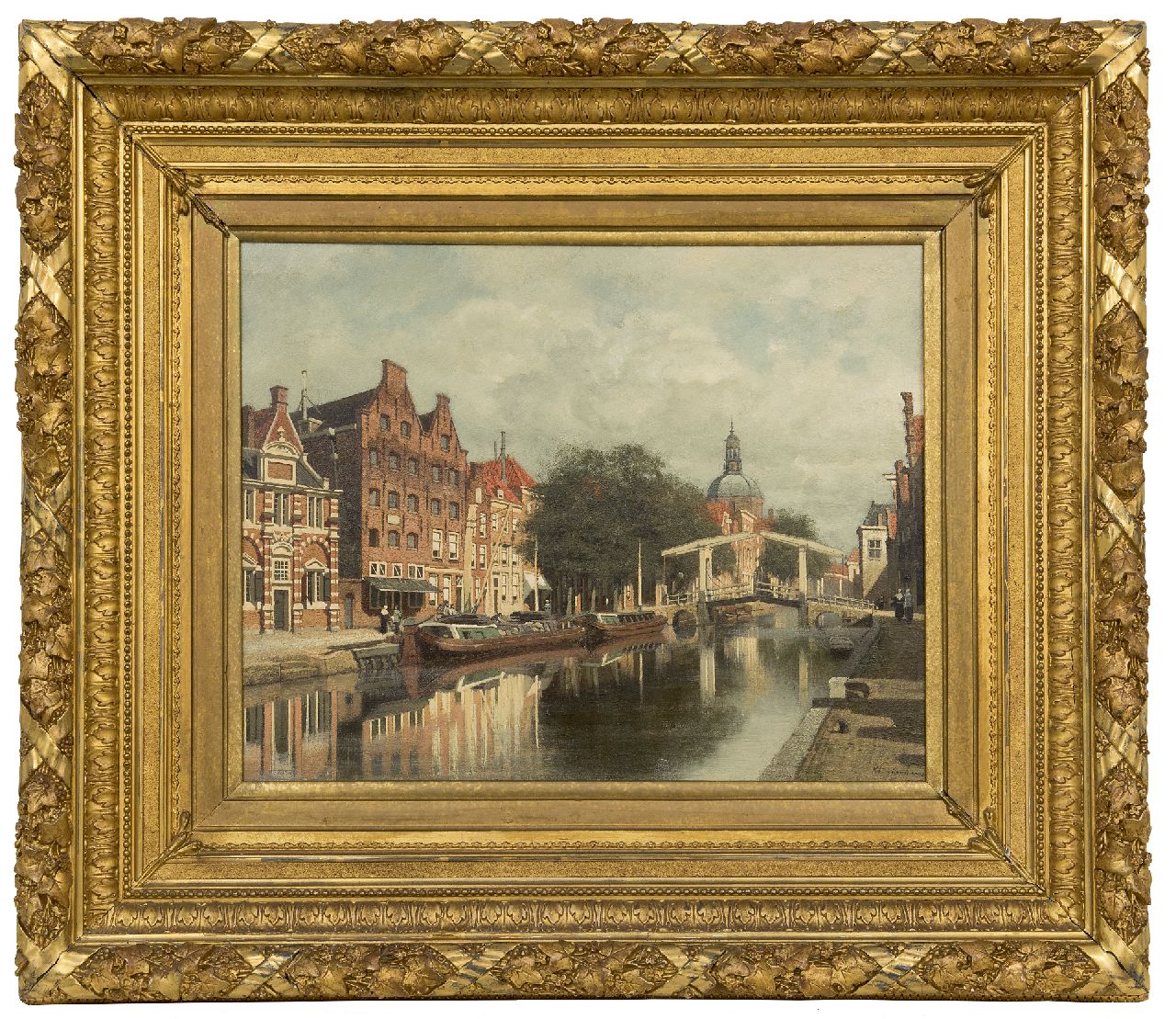 Klinkenberg J.C.K. | Johannes Christiaan Karel Klinkenberg | Schilderijen te koop aangeboden | De Oude Rijn te Leiden met de koepel van de Marekerk, olieverf op paneel 39,3 x 51,0 cm, gesigneerd rechtsonder Klinkenberg J.C.K. | Johannes Christiaan Karel Klinkenberg | Schilderijen te koop aangeboden | De Oude Rijn te Leiden met de koepel van de Marekerk, olieverf op paneel 39,3 x 51,0 cm, gesigneerd rechtsonder
