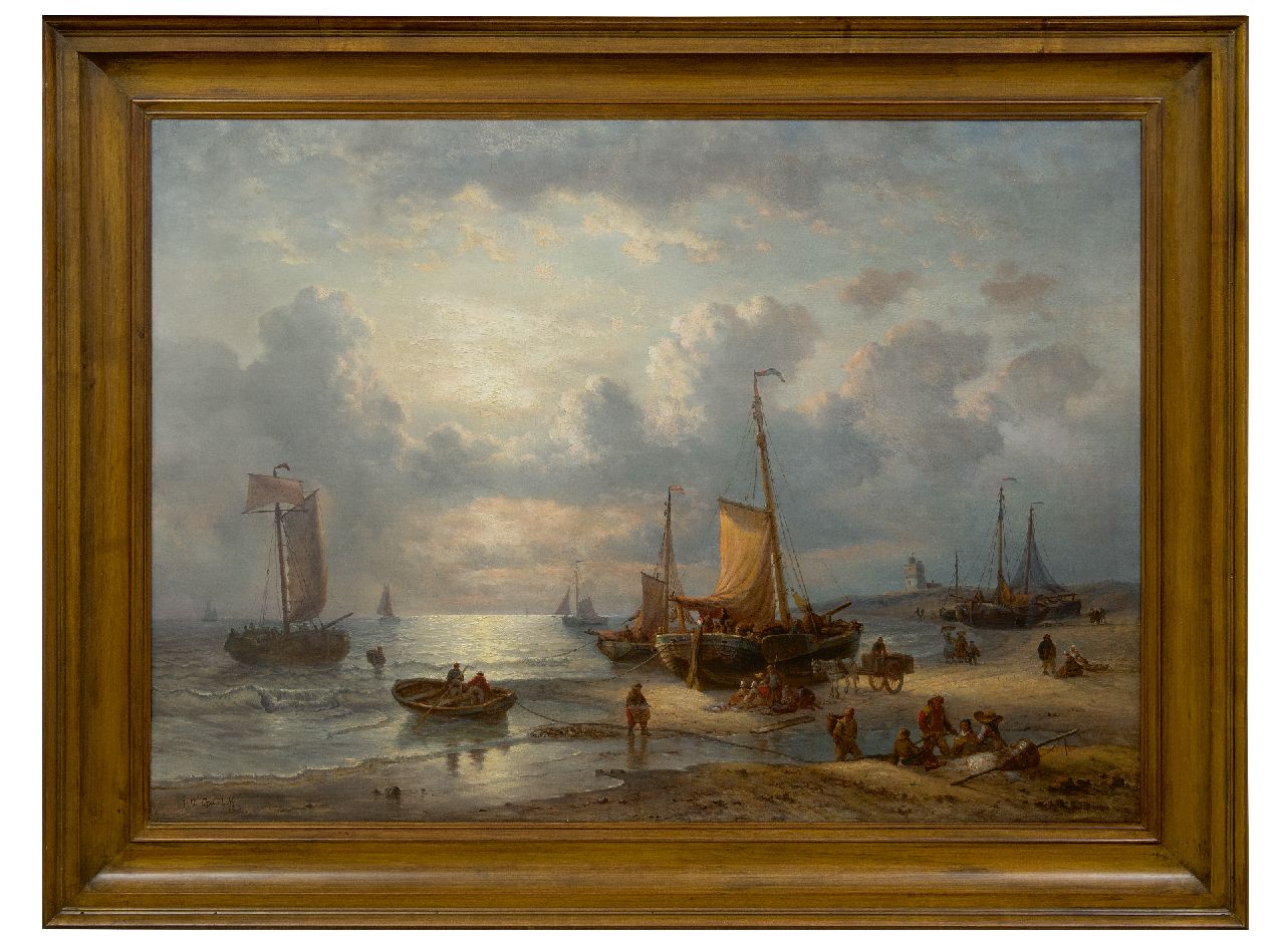 Opdenhoff G.W. | Witzel 'George Willem' Opdenhoff | Schilderijen te koop aangeboden | Het uitladen van de vangst, olieverf op doek 70,7 x 97,7 cm, gesigneerd linksonder Opdenhoff G.W. | Witzel 'George Willem' Opdenhoff | Schilderijen te koop aangeboden | Het uitladen van de vangst, olieverf op doek 70,7 x 97,7 cm, gesigneerd linksonder