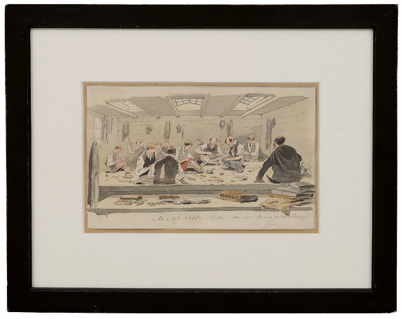 Loon P. van | Pieter van Loon | Aquarellen en tekeningen te koop aangeboden | Bij de kleermaker in Saville Street, Londen, aquarel op papier 12,1 x 19,2 cm, gesigneerd rechtsonder