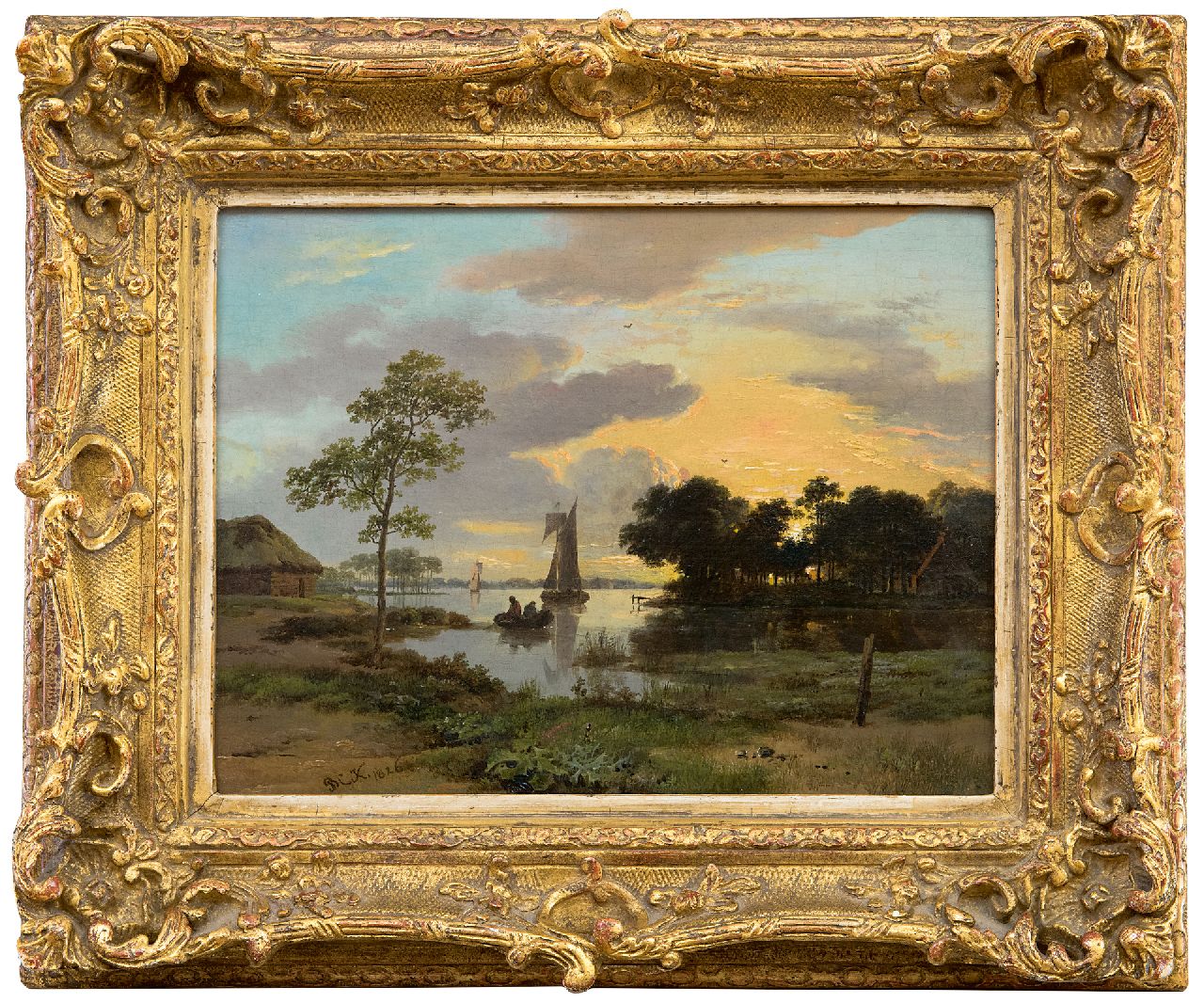 Koekkoek B.C.  | Barend Cornelis Koekkoek | Schilderijen te koop aangeboden | Rivierlandschap bij avond, olieverf op paneel 17,4 x 23,3 cm, gesigneerd linksonder met initialen 'BCK' en gedateerd 1826