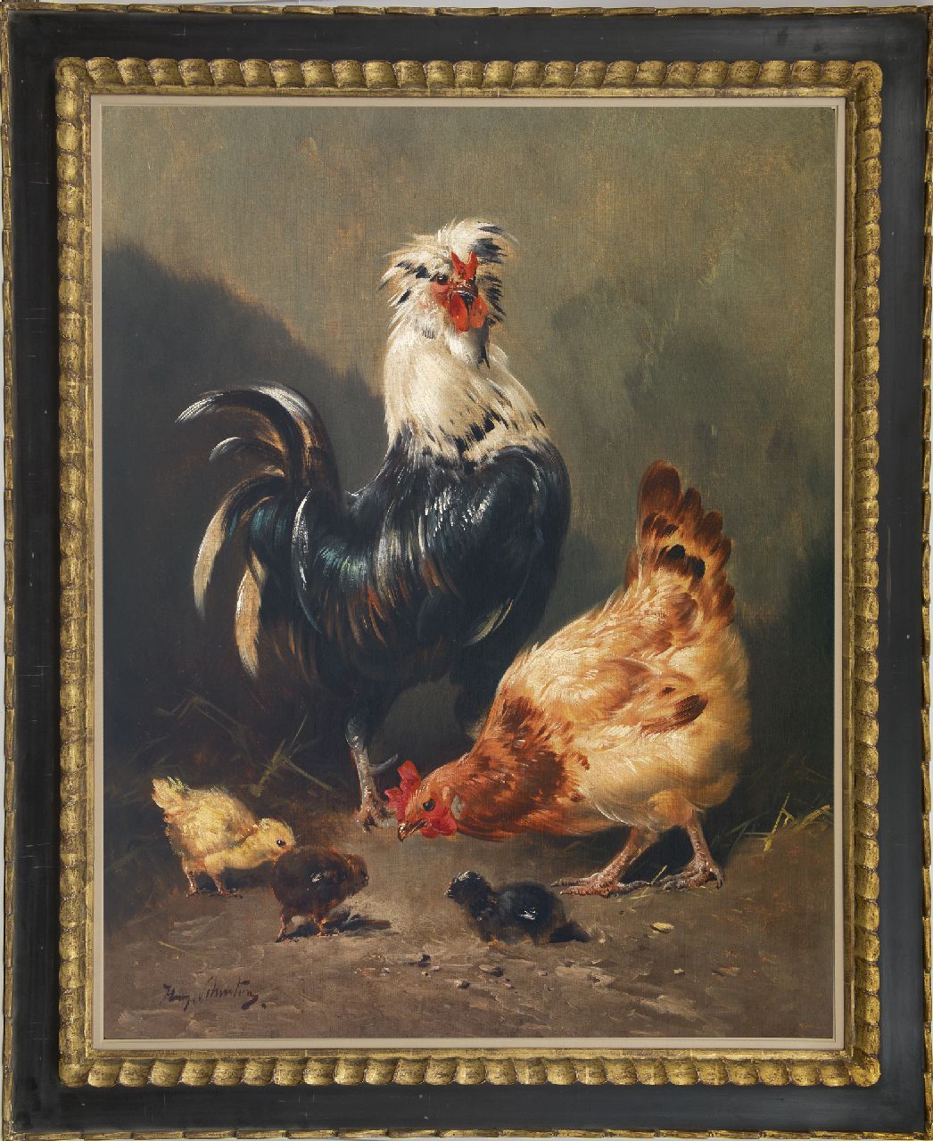 Schouten H. | Henry Schouten, Sierhoenders met kuikens in een landschap (pendant), olieverf op doek 99,9 x 79,8 cm, gesigneerd linksonder Schouten H. | Henry Schouten, Sierhoenders met kuikens in een landschap (pendant), olieverf op doek 99,9 x 79,8 cm, gesigneerd linksonder