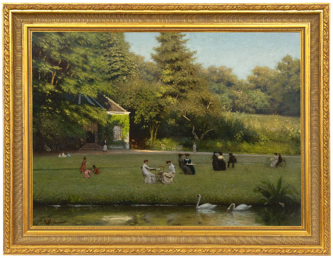 Willemsen W.J. | Willem Jan Willemsen, De theeschenkerij in Park Sonsbeek, Arnhem, olieverf op doek 50,5 x 69,5 cm, gesigneerd linksonder Willemsen W.J. | Willem Jan Willemsen, De theeschenkerij in Park Sonsbeek, Arnhem, olieverf op doek 50,5 x 69,5 cm, gesigneerd linksonder
