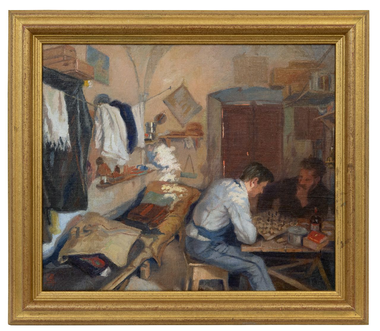 Protzen C.T.  | Carl Theodor Protzen | Schilderijen te koop aangeboden | Schaakspelers, olieverf op doek 50,0 x 59,0 cm, gesigneerd linksonder met monogram en gedateerd 1916