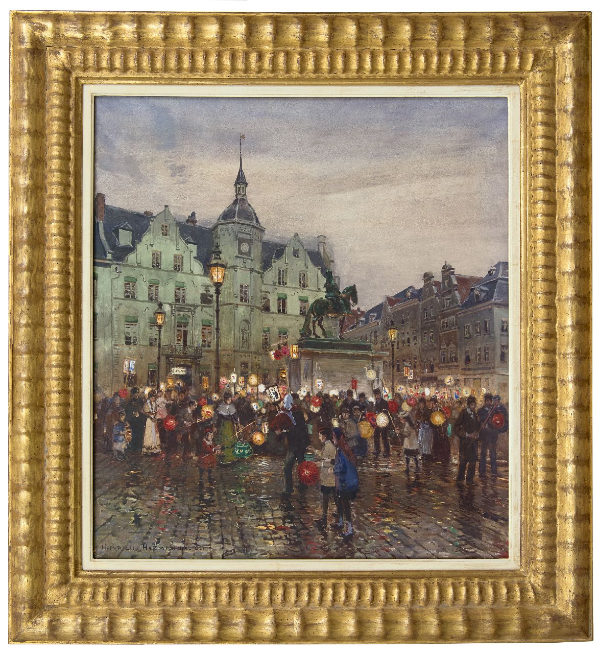 Hermanns H. | Heinrich Hermanns, Sint-Maarten optocht voor het raadhuis van Düsseldorf, aquarel en gouache op papier 58,2 x 52,3 cm, gesigneerd linksonder en gedateerd '05 Hermanns H. | Heinrich Hermanns, Sint-Maarten optocht voor het raadhuis van Düsseldorf, aquarel en gouache op papier 58,2 x 52,3 cm, gesigneerd linksonder en gedateerd '05