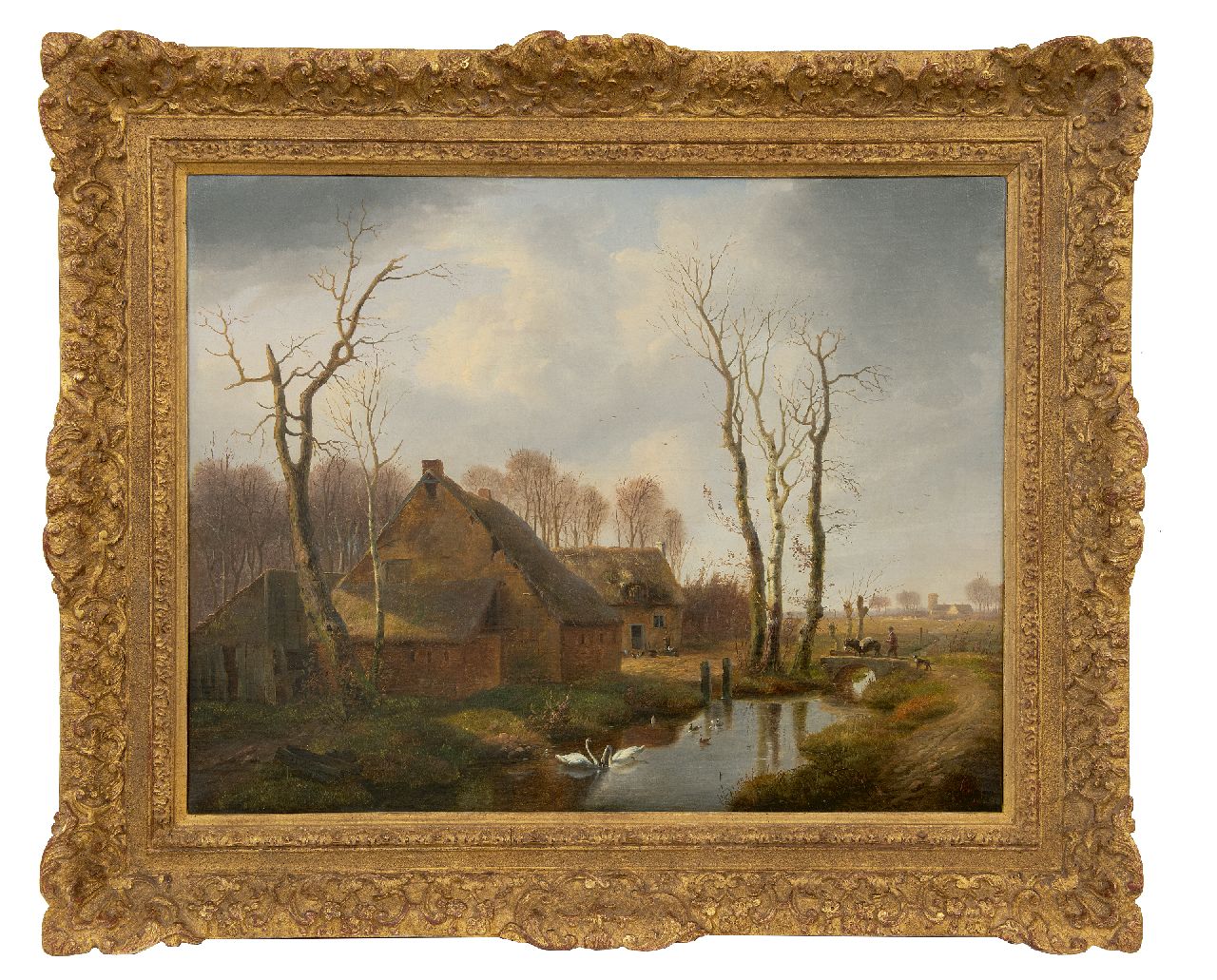 Verwee L.P. | Louis Pierre Verwee, Boerderij met landvolk en dieren, olieverf op doek 54,6 x 69,5 cm, gesigneerd linksonder Verwee L.P. | Louis Pierre Verwee, Boerderij met landvolk en dieren, olieverf op doek 54,6 x 69,5 cm, gesigneerd linksonder