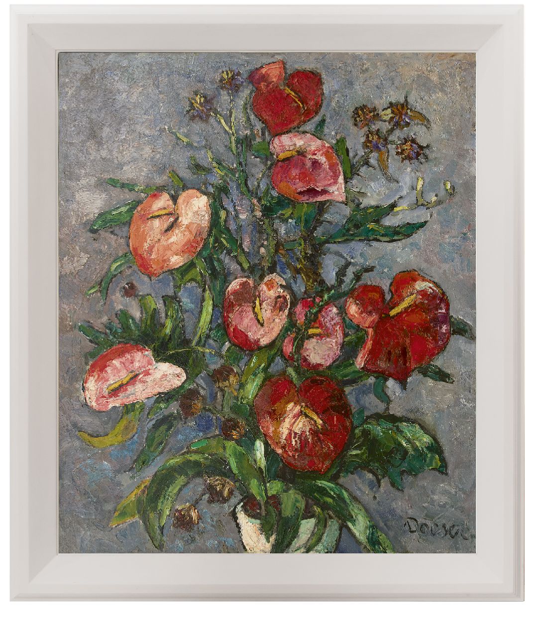 Doeser J.J. | 'Jacobus' Johannes Doeser, Stilleven met anthuriums, olieverf op doek 97,1 x 80,4 cm, gesigneerd rechtsonder Doeser J.J. | 'Jacobus' Johannes Doeser, Stilleven met anthuriums, olieverf op doek 97,1 x 80,4 cm, gesigneerd rechtsonder