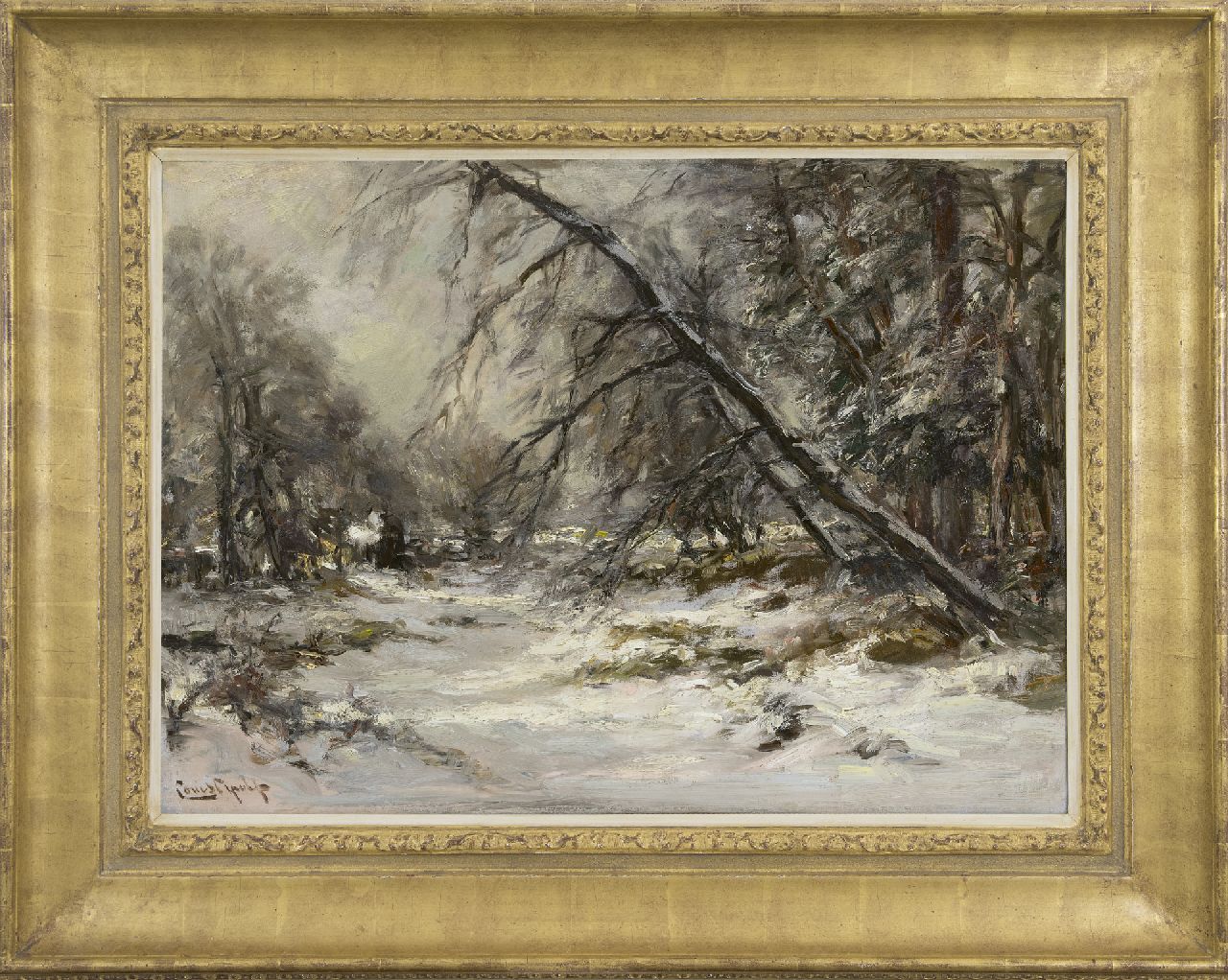 Apol L.F.H. | Lodewijk Franciscus Hendrik 'Louis' Apol, Bospad in de sneeuw, olieverf op doek 50,1 x 70,3 cm, gesigneerd linksonder Apol L.F.H. | Lodewijk Franciscus Hendrik 'Louis' Apol, Bospad in de sneeuw, olieverf op doek 50,1 x 70,3 cm, gesigneerd linksonder
