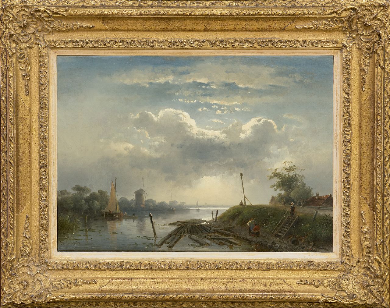Leickert C.H.J. | 'Charles' Henri Joseph Leickert, Zomers riviergezicht met zoneffect, olieverf op doek 30,2 x 41,7 cm, gesigneerd linksonder Leickert C.H.J. | 'Charles' Henri Joseph Leickert, Zomers riviergezicht met zoneffect, olieverf op doek 30,2 x 41,7 cm, gesigneerd linksonder