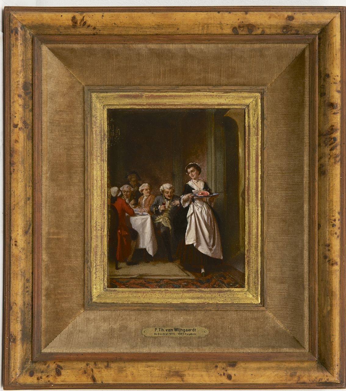 Wijngaerdt (de oude) P.T. van | Petrus Theodorus van Wijngaerdt (de oude) | Schilderijen te koop aangeboden | Wijn met een goed stuk vlees, olieverf op paneel 20,0 x 15,4 cm, gesigneerd linksonder