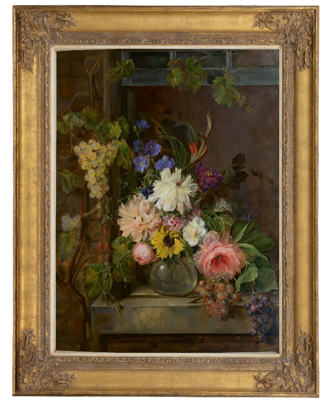 Os G.J.J. van | Georgius Jacobus Johannes van Os | Schilderijen te koop aangeboden | Stilleven met bloemen en druiven, olieverf op paneel 97,0 x 75,5 cm, gesigneerd rechtsonder en gedateerd 1809 Os G.J.J. van | Georgius Jacobus Johannes van Os | Schilderijen te koop aangeboden | Stilleven met bloemen en druiven, olieverf op paneel 97,0 x 75,5 cm, gesigneerd rechtsonder en gedateerd 1809