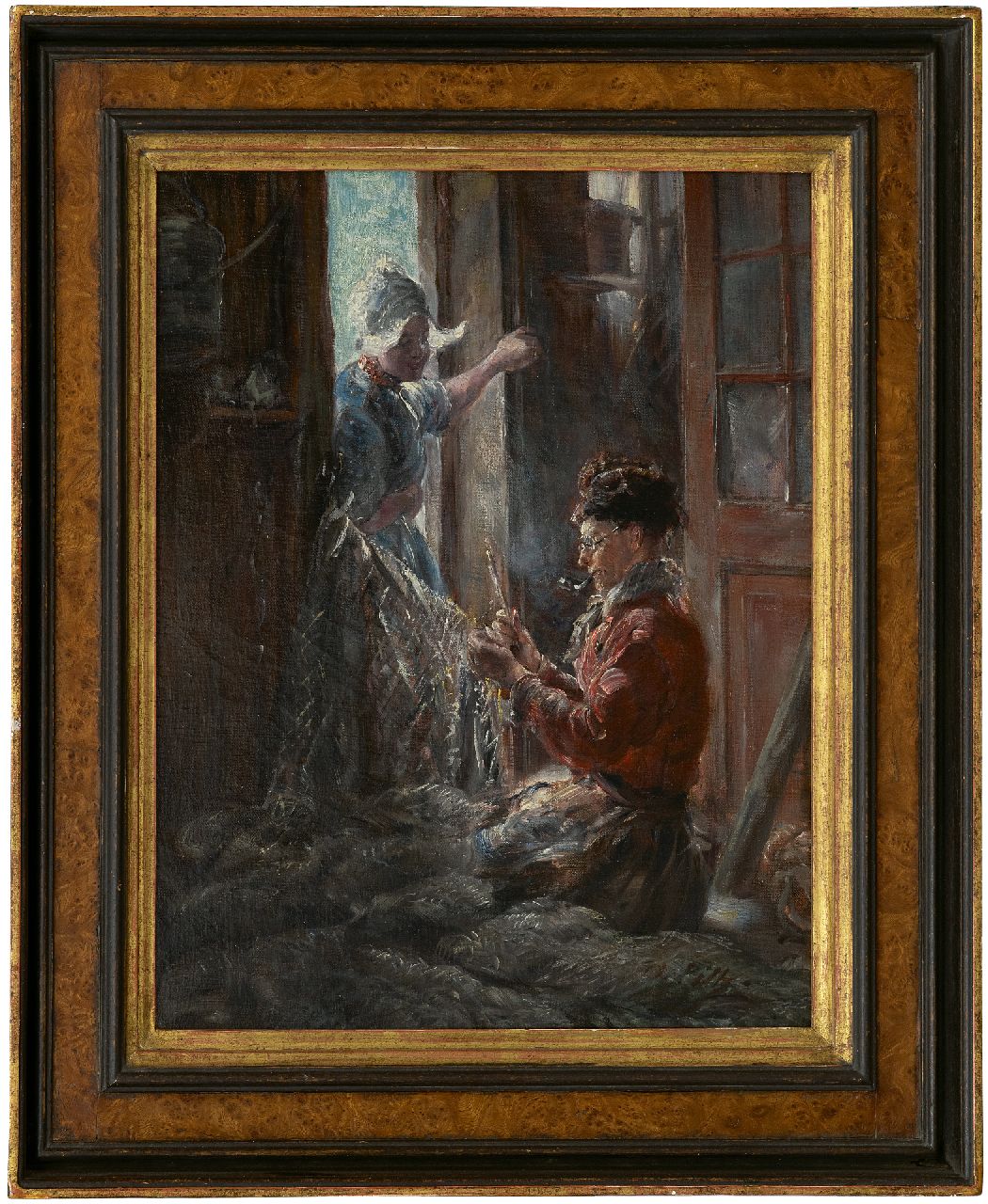 Piltz O.  | Otto Piltz, Netten boeten, Volendam, olieverf op doek 45,6 x 36,4 cm, gesigneerd rechtsonder en te dateren ca. 1909