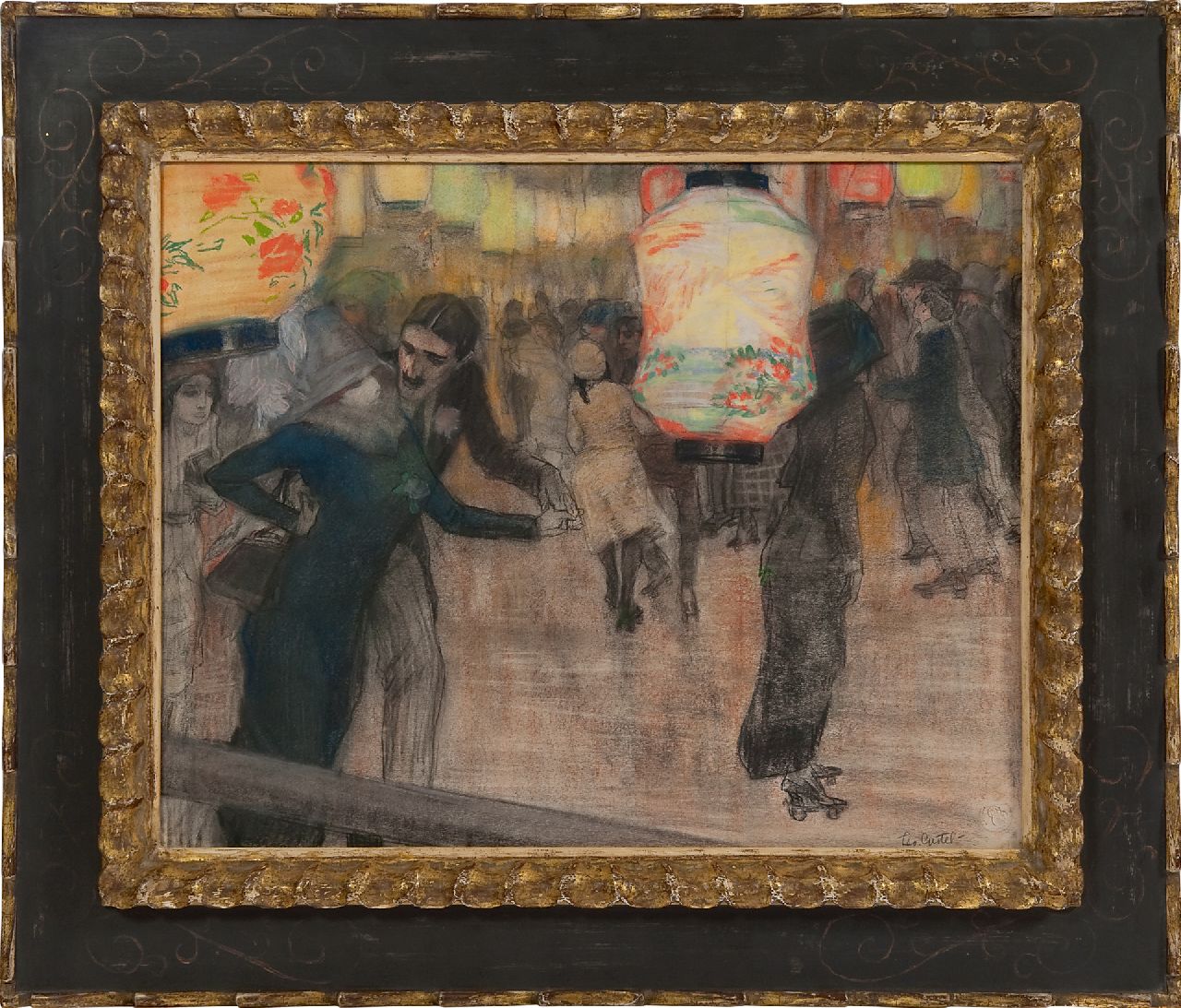 Gestel L. | Leendert 'Leo' Gestel, Op de rolschaatsbaan met Japanse lampions, zwart krijt en pastel op papier 41,5 x 52,0 cm, gesigneerd rechtsonder en te dateren ca. 1910-1911 Gestel L. | Leendert 'Leo' Gestel, Op de rolschaatsbaan met Japanse lampions, zwart krijt en pastel op papier 41,5 x 52,0 cm, gesigneerd rechtsonder en te dateren ca. 1910-1911