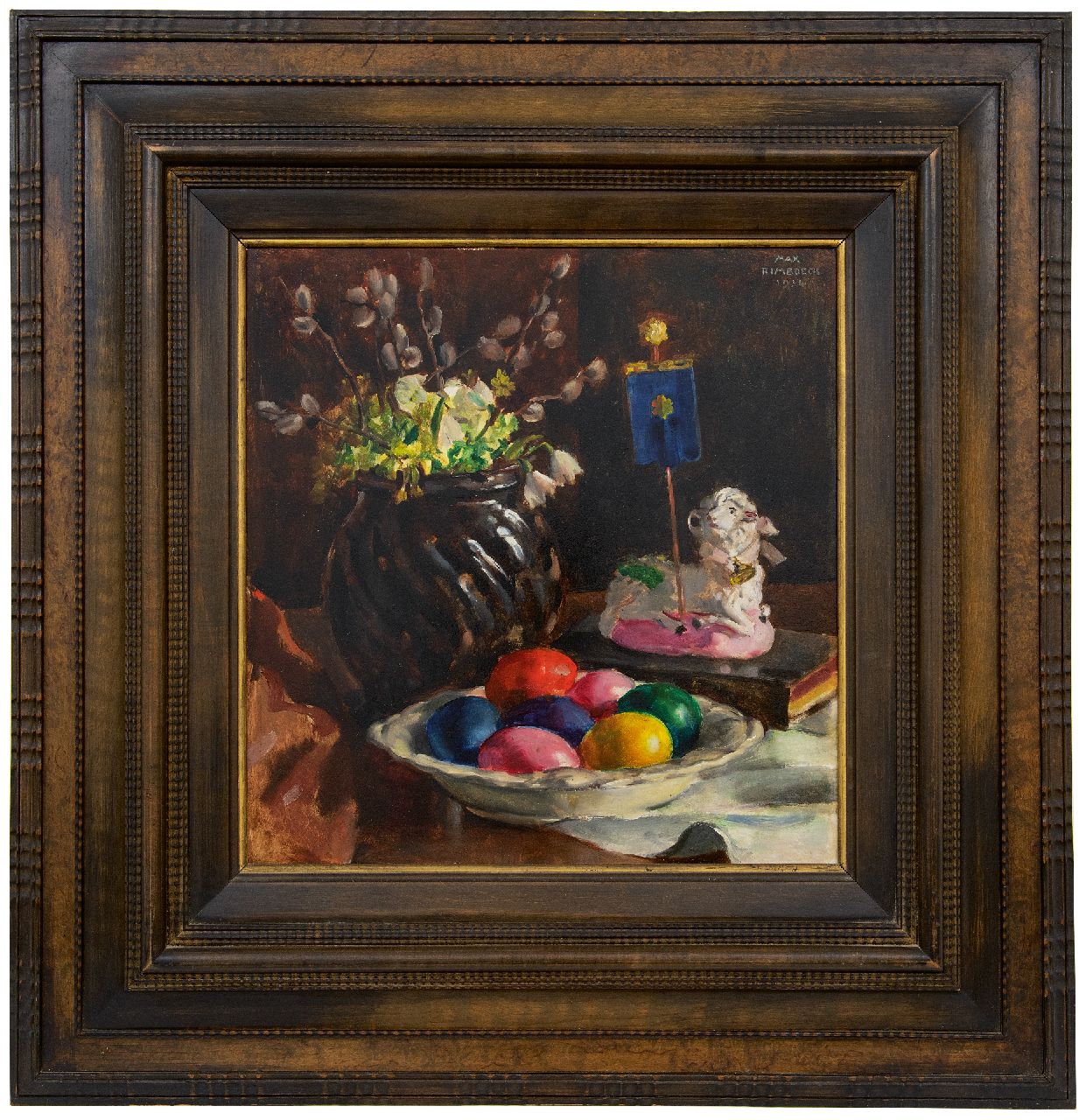 Rimböck M. | Max Rimböck | Schilderijen te koop aangeboden | Paasstilleven, olieverf op paneel 38,3 x 37,0 cm, gesigneerd rechtsboven en gedateerd 1934 Rimböck M. | Max Rimböck | Schilderijen te koop aangeboden | Paasstilleven, olieverf op paneel 38,3 x 37,0 cm, gesigneerd rechtsboven en gedateerd 1934
