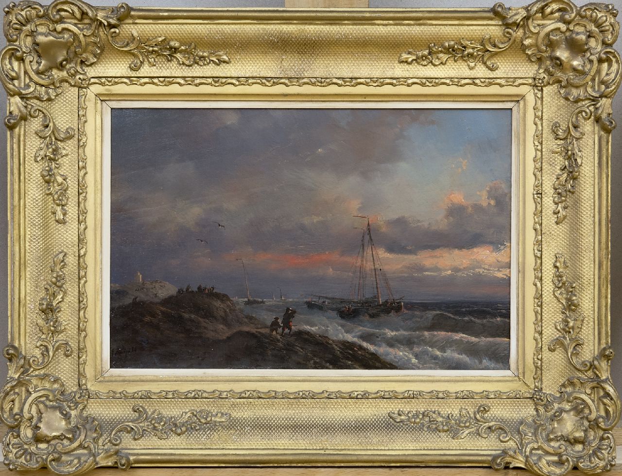 Schiedges P.P.  | Petrus Paulus Schiedges, Storm langs de Hollandse kust, olieverf op paneel 19,2 x 29,2 cm, gesigneerd linksonder en gedateerd '54