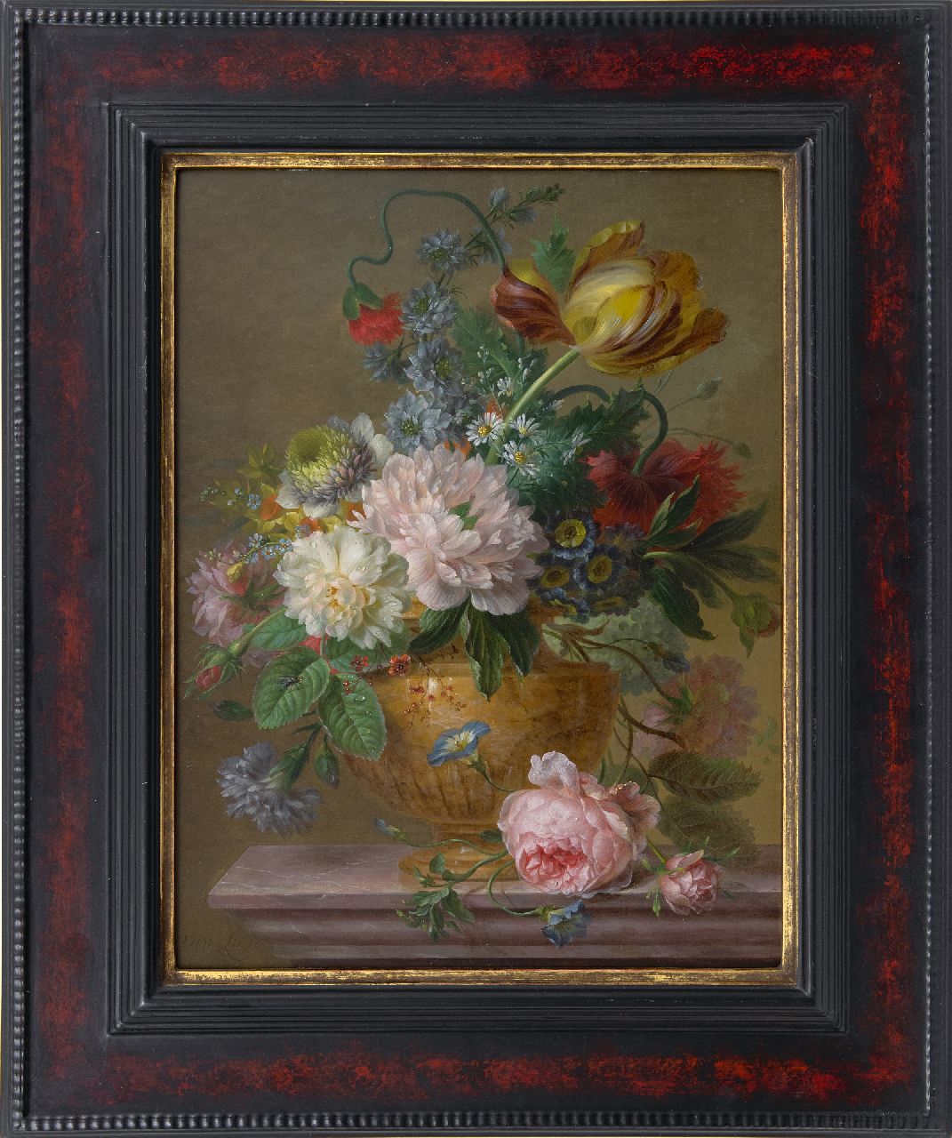 Leen W. van | Willem van Leen, Bloemstilleven met pioenrozen en tulpen, olieverf op paneel 48,8 x 36,7 cm, gesigneerd linksonder Leen W. van | Willem van Leen, Bloemstilleven met pioenrozen en tulpen, olieverf op paneel 48,8 x 36,7 cm, gesigneerd linksonder