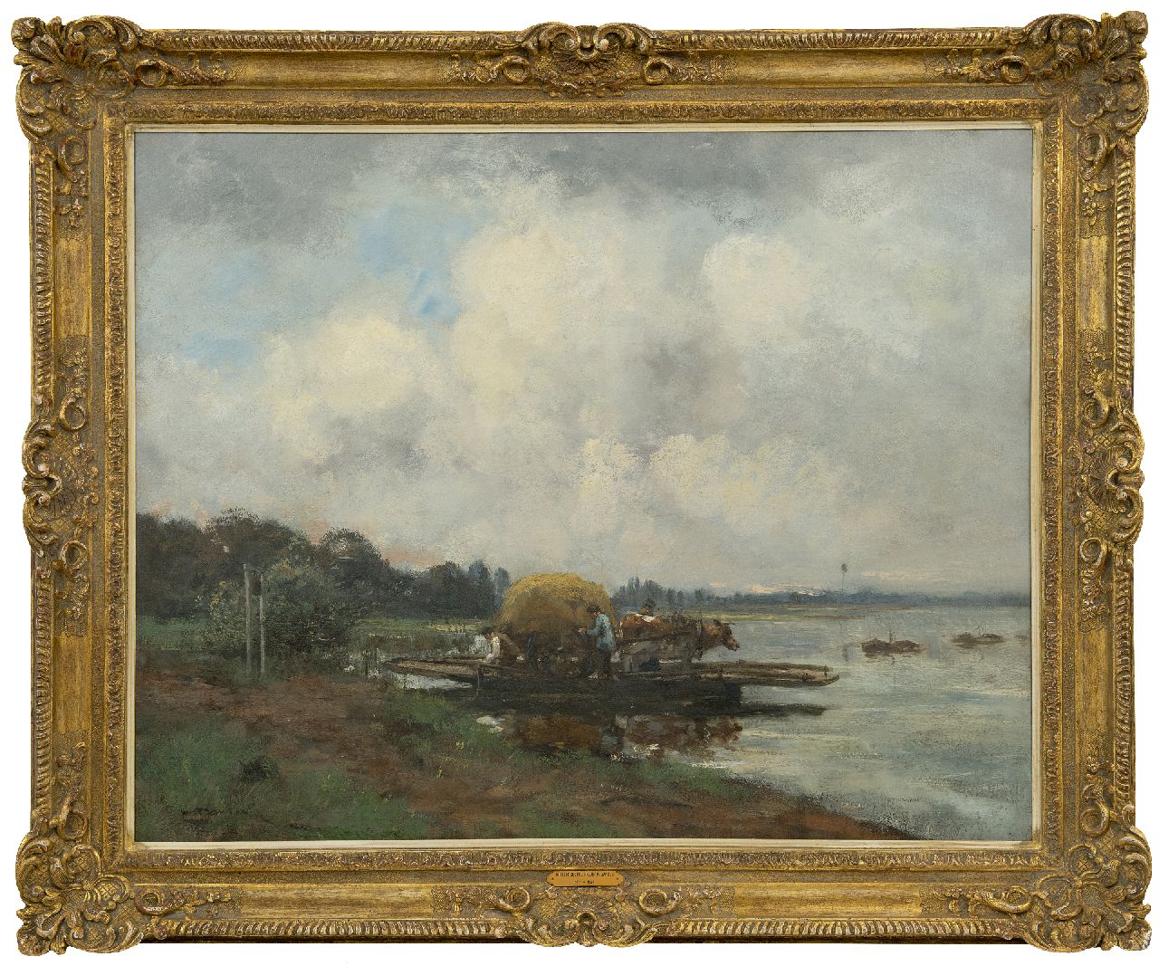 Jansen W.G.F. | 'Willem' George Frederik Jansen, De veerpont, olieverf op doek 80,8 x 101,0 cm, gesigneerd linksonder en 1915 Jansen W.G.F. | 'Willem' George Frederik Jansen, De veerpont, olieverf op doek 80,8 x 101,0 cm, gesigneerd linksonder en 1915