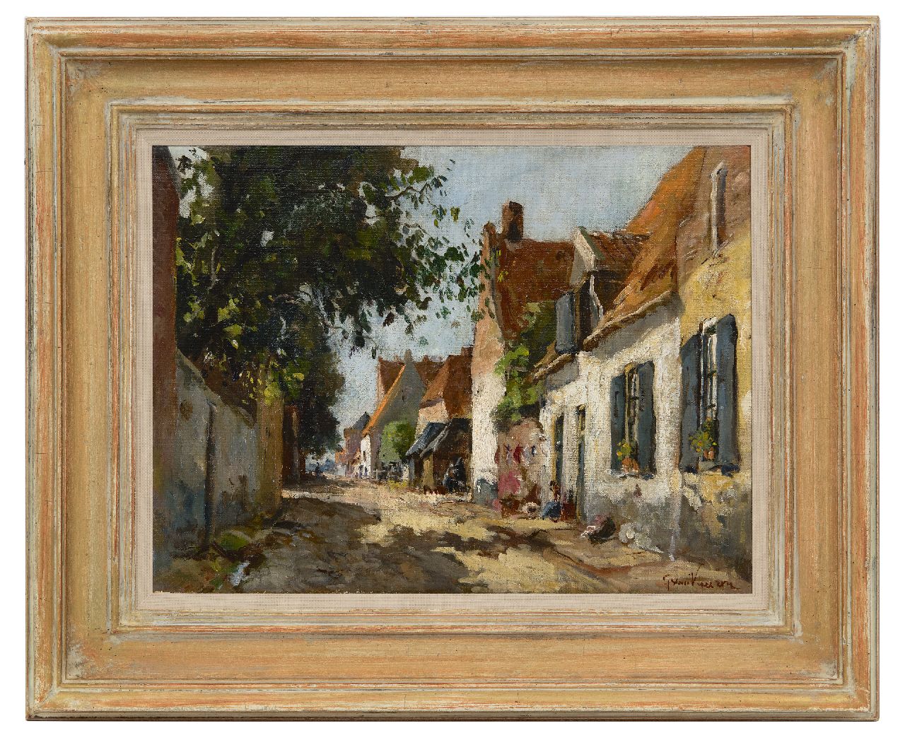 Vuuren J. van | Jan van Vuuren, Zonnig straatje in Elburg, olieverf op doek 30,0 x 39,8 cm, gesigneerd rechtsonder Vuuren J. van | Jan van Vuuren, Zonnig straatje in Elburg, olieverf op doek 30,0 x 39,8 cm, gesigneerd rechtsonder