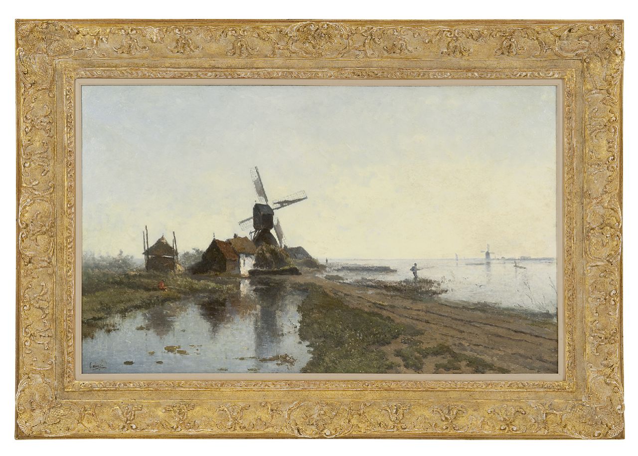 Gabriel P.J.C. | Paul Joseph Constantin 'Constan(t)' Gabriel, Het Moleneind bij Kortenhoef, met molen De Lelie, olieverf op paneel 49,7 x 82,2 cm, gesigneerd linksonder Gabriel P.J.C. | Paul Joseph Constantin 'Constan(t)' Gabriel, Het Moleneind bij Kortenhoef, met molen De Lelie, olieverf op paneel 49,7 x 82,2 cm, gesigneerd linksonder
