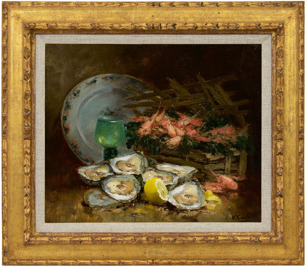 Cauchois E.H. | Eugène-Henri Cauchois, Stilleven met oesters, olieverf op doek 38,1 x 46,0 cm, gesigneerd rechtsonder Cauchois E.H. | Eugène-Henri Cauchois, Stilleven met oesters, olieverf op doek 38,1 x 46,0 cm, gesigneerd rechtsonder