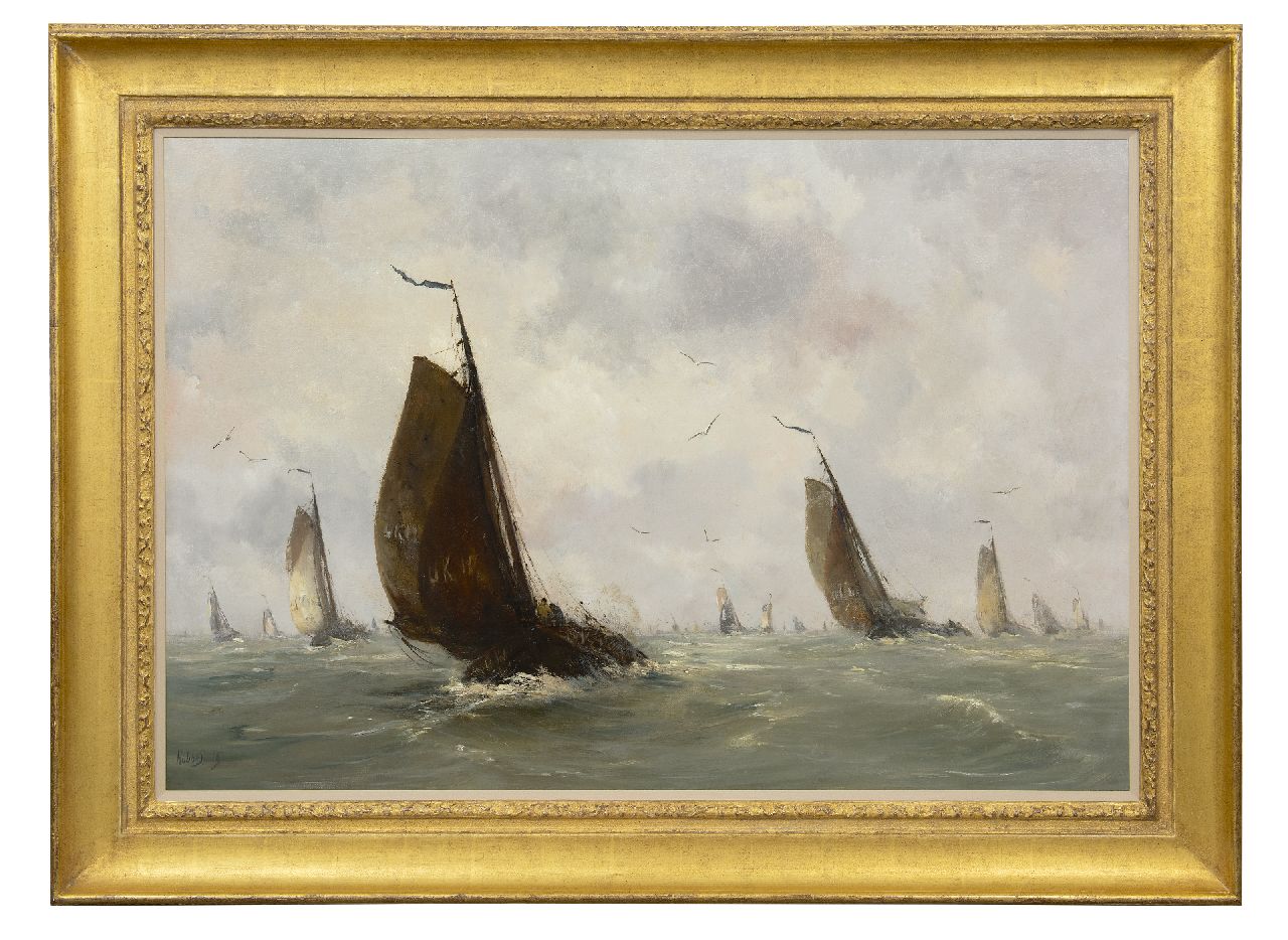 Smith H. | Hobbe Smith, Uitvarende Urker botters, olieverf op doek 72,5 x 107,3 cm, gesigneerd linksonder Smith H. | Hobbe Smith, Uitvarende Urker botters, olieverf op doek 72,5 x 107,3 cm, gesigneerd linksonder