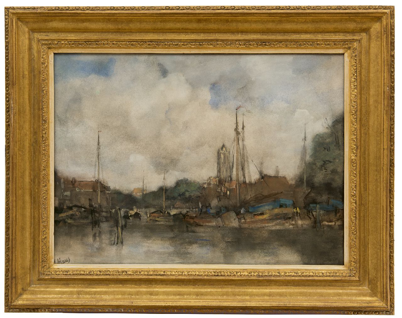 Maris J.H. | Jacobus Hendricus 'Jacob' Maris | Aquarellen en tekeningen te koop aangeboden | Gezicht op binnenhaven met de Dom van Utrecht op de achtergrond, aquarel op papier 42,0 x 57,4 cm, gesigneerd linksonder Maris J.H. | Jacobus Hendricus 'Jacob' Maris | Aquarellen en tekeningen te koop aangeboden | Gezicht op binnenhaven met de Dom van Utrecht op de achtergrond, aquarel op papier 42,0 x 57,4 cm, gesigneerd linksonder