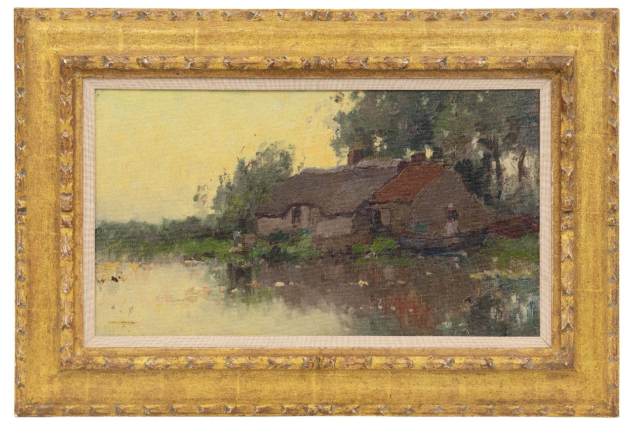 Knikker A. | Aris Knikker | Schilderijen te koop aangeboden | Boerderij aan het water, olieverf op doek op paneel 25,1 x 45,0 cm, gesigneerd linksonder Knikker A. | Aris Knikker | Schilderijen te koop aangeboden | Boerderij aan het water, olieverf op doek op paneel 25,1 x 45,0 cm, gesigneerd linksonder