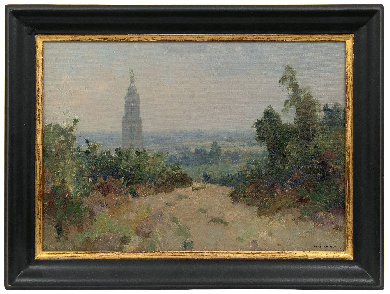 Knikker A. | Aris Knikker, Gezicht op de Cuneratoren, Rhenen, olieverf op doek 35,2 x 50,1 cm, gesigneerd rechtsonder Knikker A. | Aris Knikker, Gezicht op de Cuneratoren, Rhenen, olieverf op doek 35,2 x 50,1 cm, gesigneerd rechtsonder
