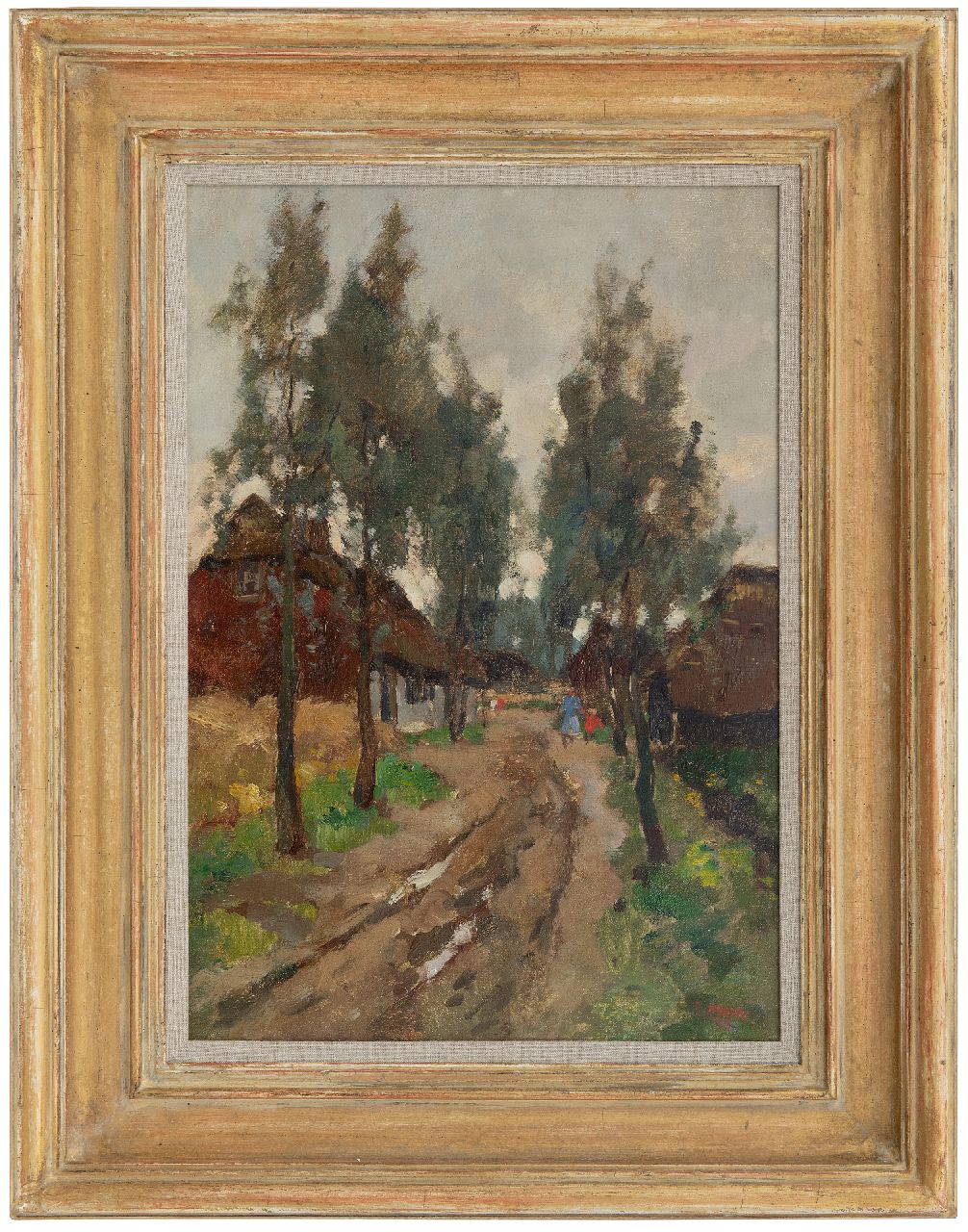 Noltee B.C.  | Bernardus Cornelis 'Cor' Noltee, Dorpslaantje met moeder en kind, olieverf op doek 50,2 x 35,1 cm, gesigneerd rechtsonder