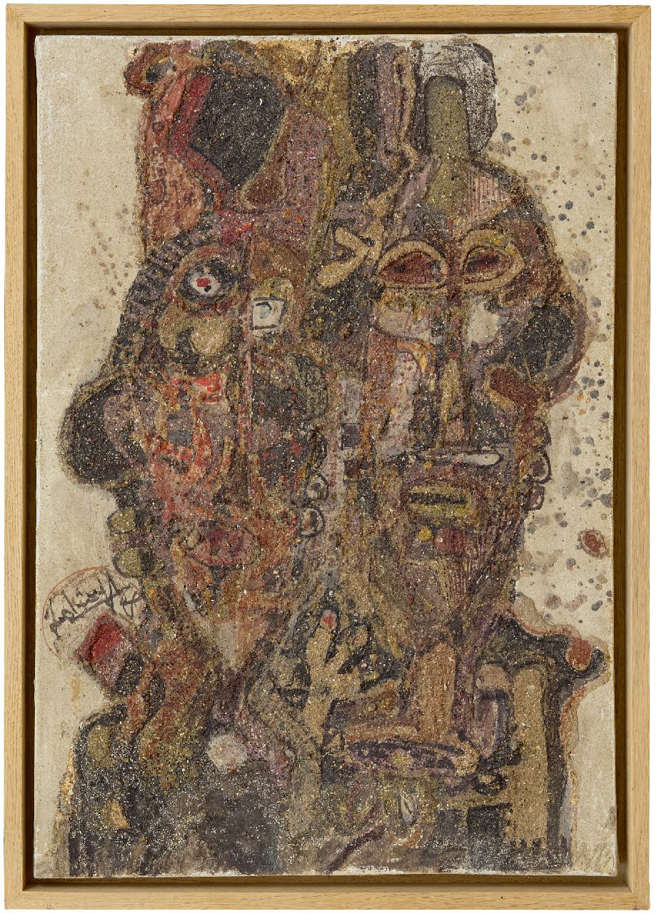 Adingra G.E. | Georges Ebrin Adingra | Schilderijen te koop aangeboden | L'intuition Imaginative des Magiciens, olieverf en zand op doek 72,9 x 50,3 cm, gesigneerd links van het midden en gedateerd '68 Adingra G.E. | Georges Ebrin Adingra | Schilderijen te koop aangeboden | L'intuition Imaginative des Magiciens, olieverf en zand op doek 72,9 x 50,3 cm, gesigneerd links van het midden en gedateerd '68
