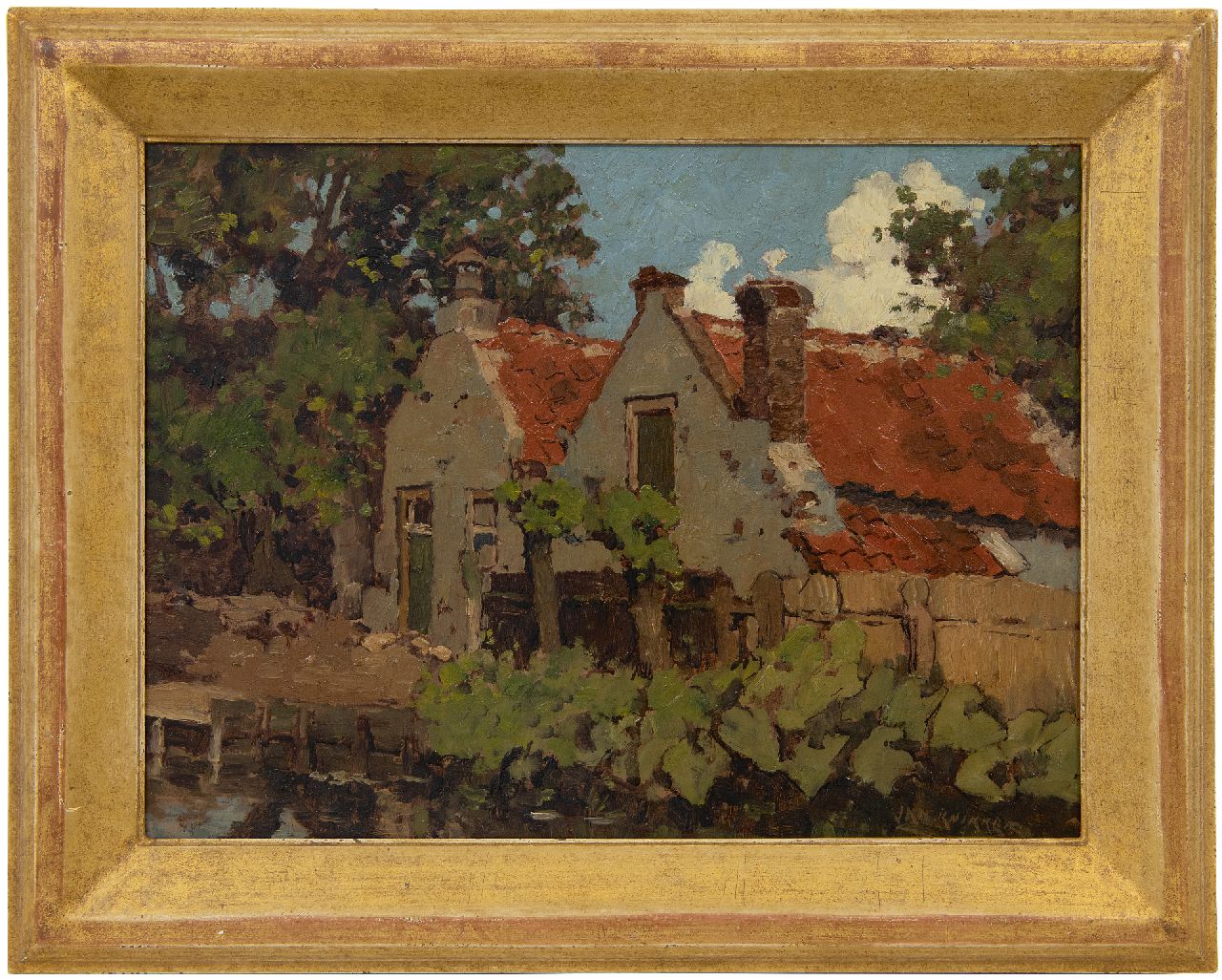 Knikker sr. J.S. | 'Jan' Simon Knikker sr. | Schilderijen te koop aangeboden | Huisjes aan het water, olieverf op paneel 26,3 x 36,8 cm, gesigneerd rechtsonder en zonder lijst Knikker sr. J.S. | 'Jan' Simon Knikker sr. | Schilderijen te koop aangeboden | Huisjes aan het water, olieverf op paneel 26,3 x 36,8 cm, gesigneerd rechtsonder en zonder lijst
