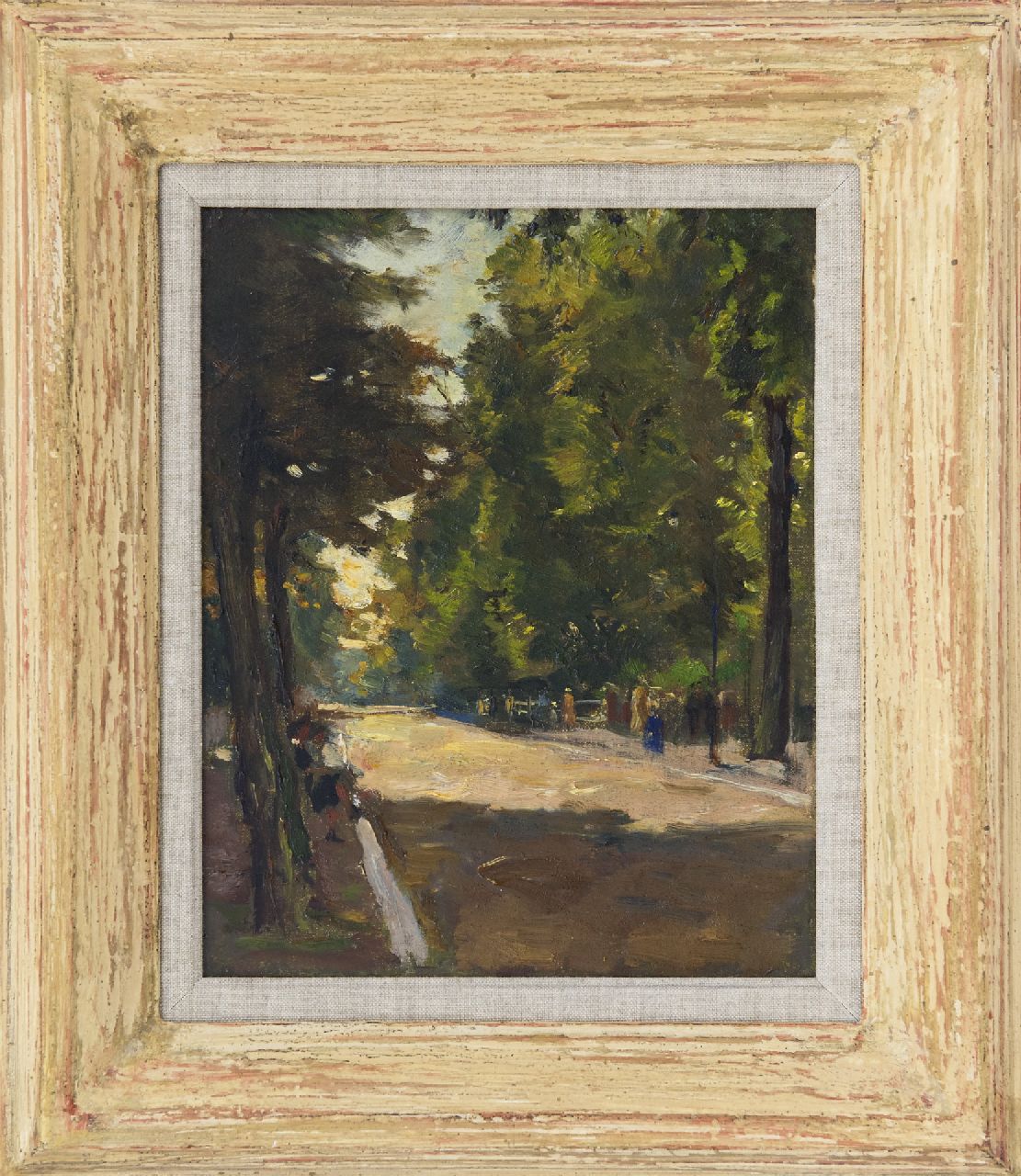 Noltee B.C. | Bernardus Cornelis 'Cor' Noltee, Wandelaars in het park, olieverf op doek 25,3 x 20,3 cm Noltee B.C. | Bernardus Cornelis 'Cor' Noltee, Wandelaars in het park, olieverf op doek 25,3 x 20,3 cm