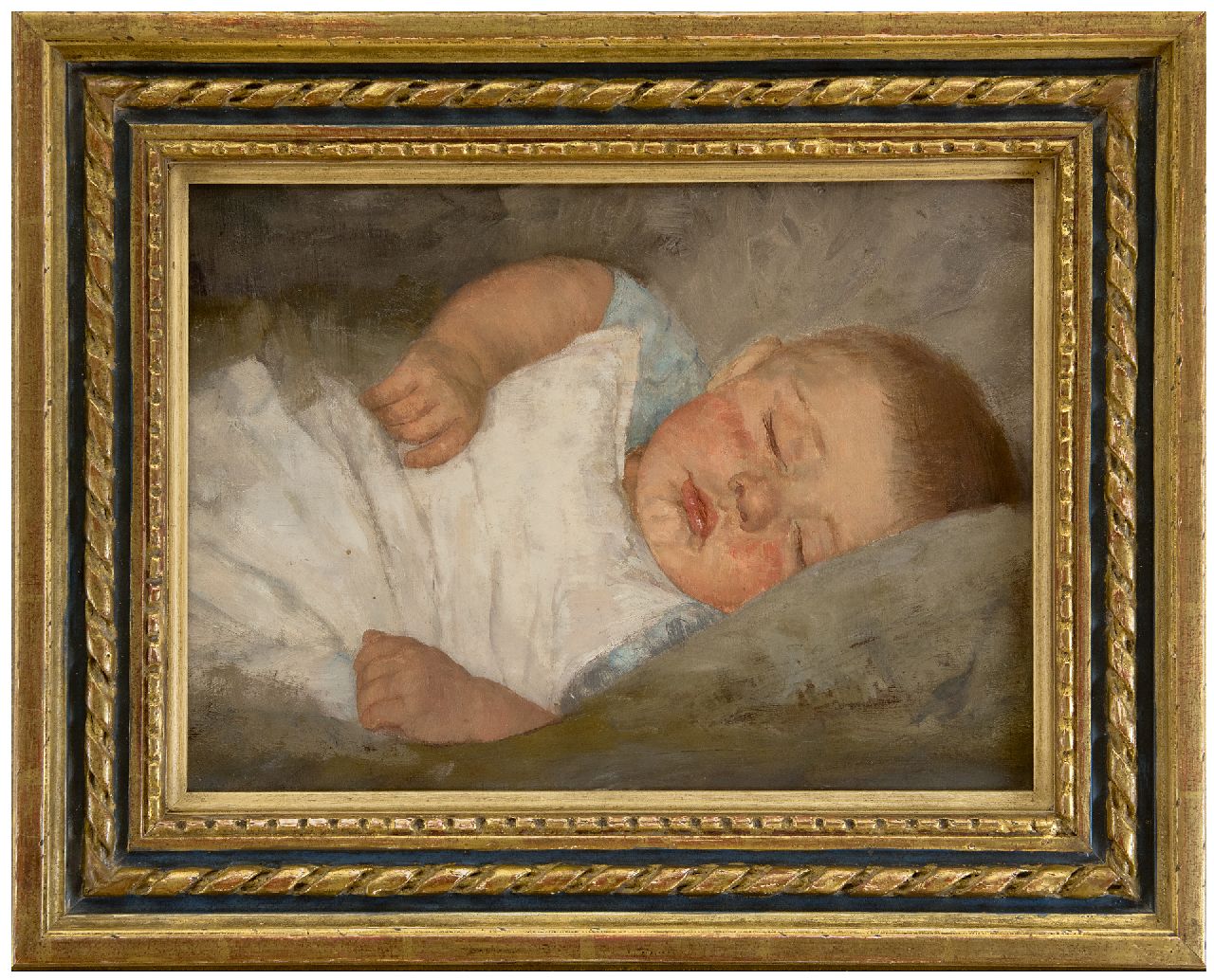 Moes W.W.  | Wilhelmina Walburga 'Wally' Moes, Slapend kindje, olieverf op doek 27,5 x 37,1 cm