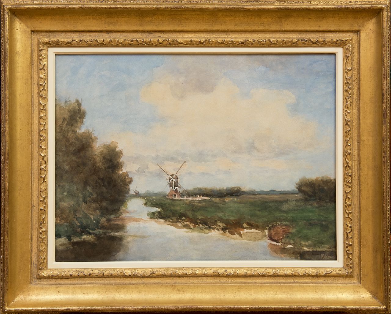 Weissenbruch H.J. | Hendrik Johannes 'J.H.' Weissenbruch, De Oude Meije molen en in het verschiet de Nieuwe Ziende molen in de polder Nieuwkoop en Noorden, aquarel op papier 45,2 x 60,4 cm, gesigneerd rechtsonder en gedateerd 1901 Weissenbruch H.J. | Hendrik Johannes 'J.H.' Weissenbruch, De Oude Meije molen en in het verschiet de Nieuwe Ziende molen in de polder Nieuwkoop en Noorden, aquarel op papier 45,2 x 60,4 cm, gesigneerd rechtsonder en gedateerd 1901