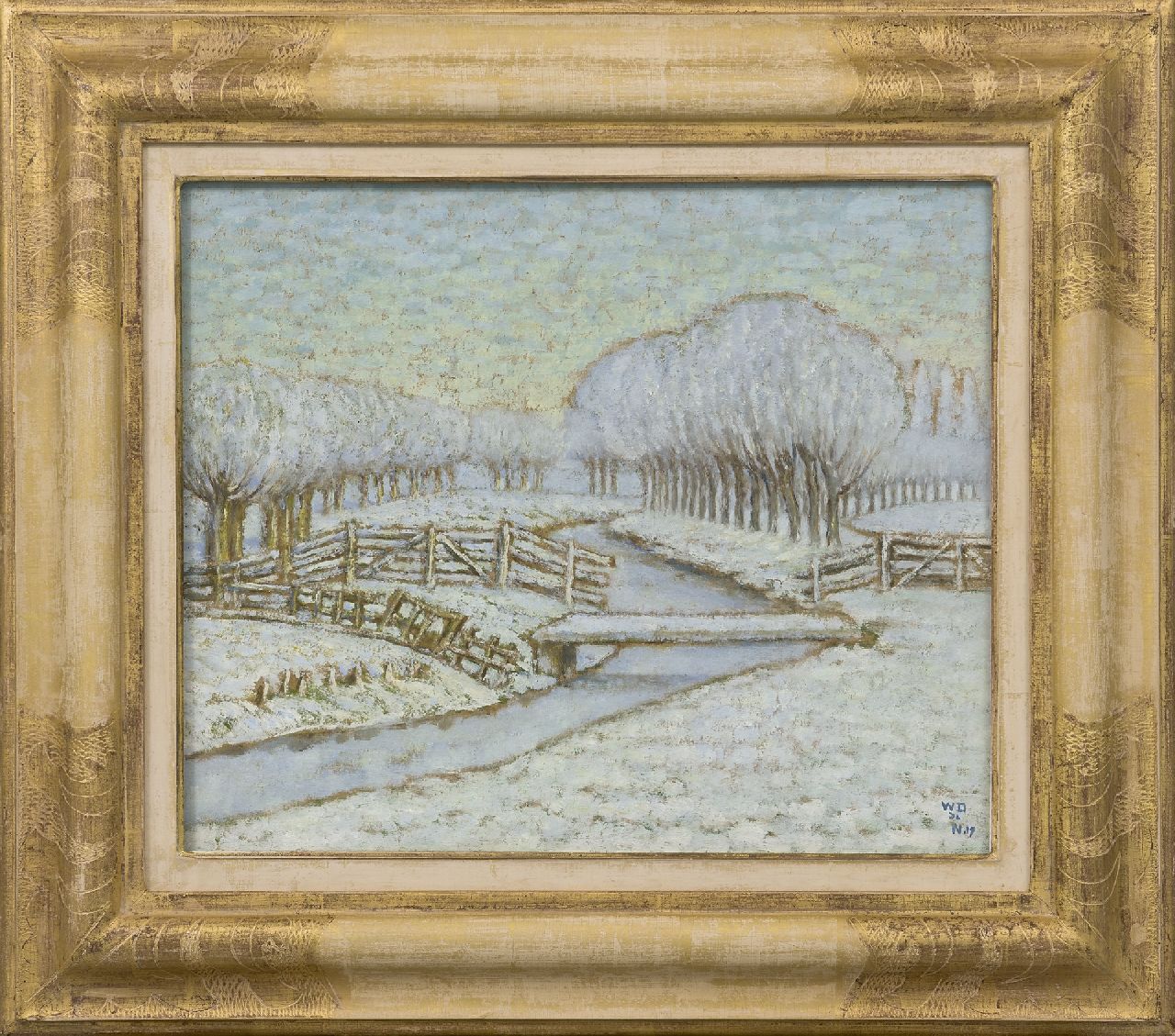 Degouve de Nuncques W. | William Degouve de Nuncques, Bomenrij in Hollands sneeuwlandschap, olieverf op board 31,3 x 37,7 cm, gesigneerd rechtsonder met initialen en gedateerd '17 Degouve de Nuncques W. | William Degouve de Nuncques, Bomenrij in Hollands sneeuwlandschap, olieverf op board 31,3 x 37,7 cm, gesigneerd rechtsonder met initialen en gedateerd '17