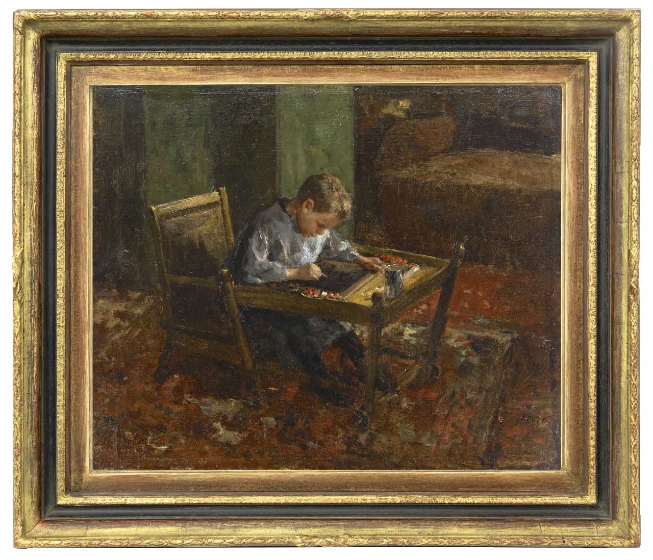 Kever J.S.H.  | Jacob Simon Hendrik 'Hein' Kever, Huiswerk maken, olieverf op doek 54,2 x 66,3 cm, gesigneerd rechtsonder