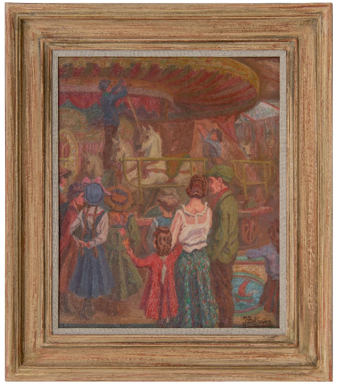 Bakhoven J.A.P. | 'Jan' Alexander Paul Bakhoven | Schilderijen te koop aangeboden | Het opzetten van de draaimolen, olieverf op doek 52,0 x 42,1 cm, gesigneerd rechtsonder en gedateerd '37 Bakhoven J.A.P. | 'Jan' Alexander Paul Bakhoven | Schilderijen te koop aangeboden | Het opzetten van de draaimolen, olieverf op doek 52,0 x 42,1 cm, gesigneerd rechtsonder en gedateerd '37