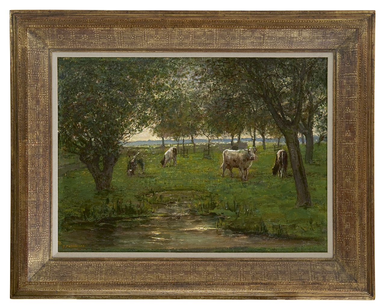 Mondriaan P.C. | Pieter Cornelis 'Piet' Mondriaan, 'Grazende kalfjes', olieverf op doek 50,2 x 69,3 cm, gesigneerd linksonder en te dateren 1902-1903 Mondriaan P.C. | Pieter Cornelis 'Piet' Mondriaan, 'Grazende kalfjes', olieverf op doek 50,2 x 69,3 cm, gesigneerd linksonder en te dateren 1902-1903