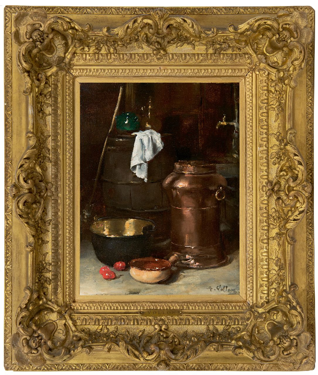 Vollon A. | Antoine Vollon | Schilderijen te koop aangeboden | Stilleven met koperen vat en kookpot, olieverf op paneel 32,3 x 24,3 cm, gesigneerd rechtsonder Vollon A. | Antoine Vollon | Schilderijen te koop aangeboden | Stilleven met koperen vat en kookpot, olieverf op paneel 32,3 x 24,3 cm, gesigneerd rechtsonder