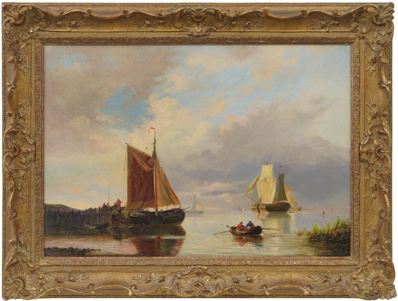 Hendriks G. | Gerardus 'George Henry' Hendriks, Zeilschepen op kalme zee, olieverf op doek 43,0 x 61,0 cm, gesigneerd rechtsonder Hendriks G. | Gerardus 'George Henry' Hendriks, Zeilschepen op kalme zee, olieverf op doek 43,0 x 61,0 cm, gesigneerd rechtsonder