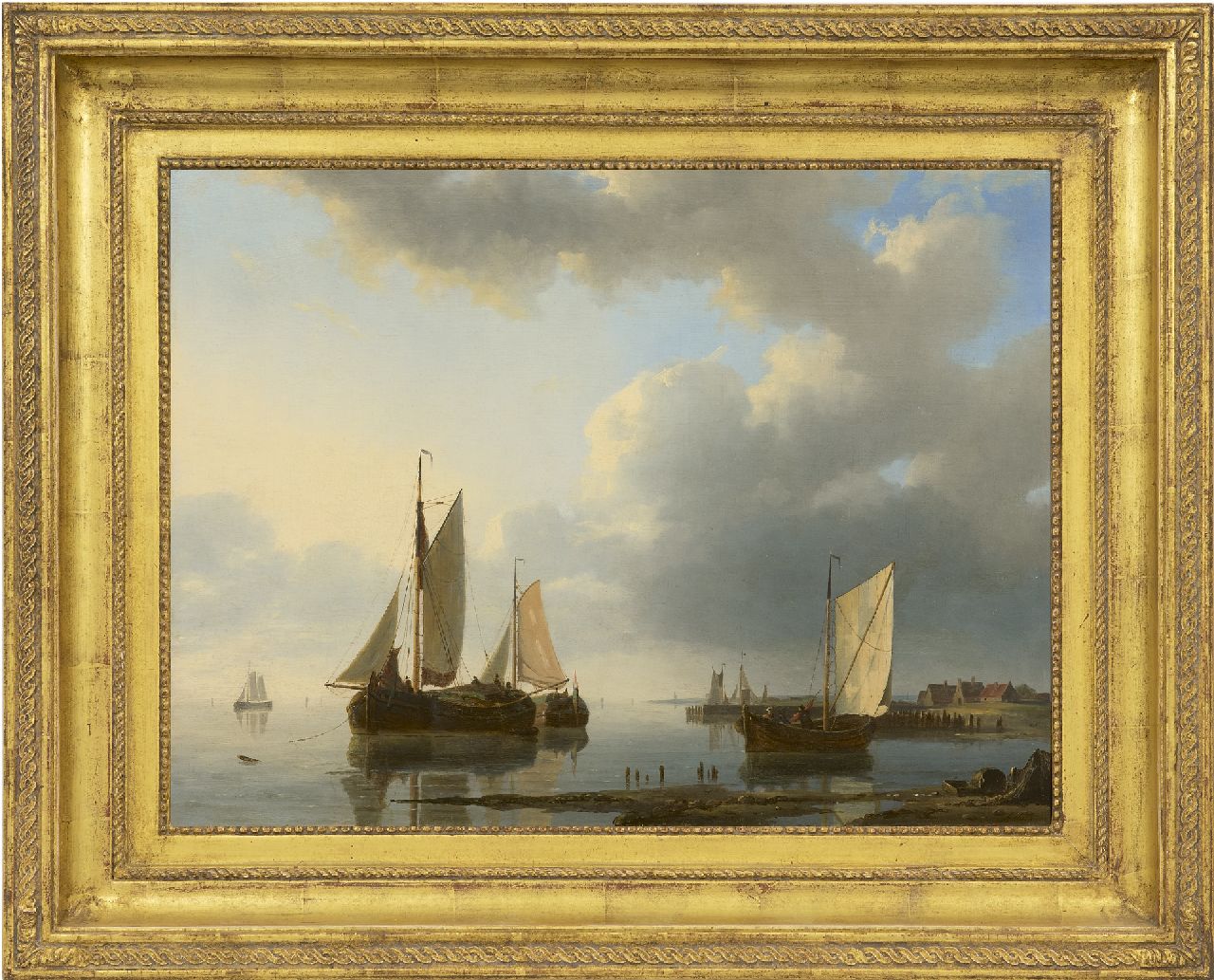 Hulk A.  | Abraham Hulk, Schepen voor anker op kalme zee, olieverf op paneel 34,0 x 45,0 cm, gesigneerd rechtsonder