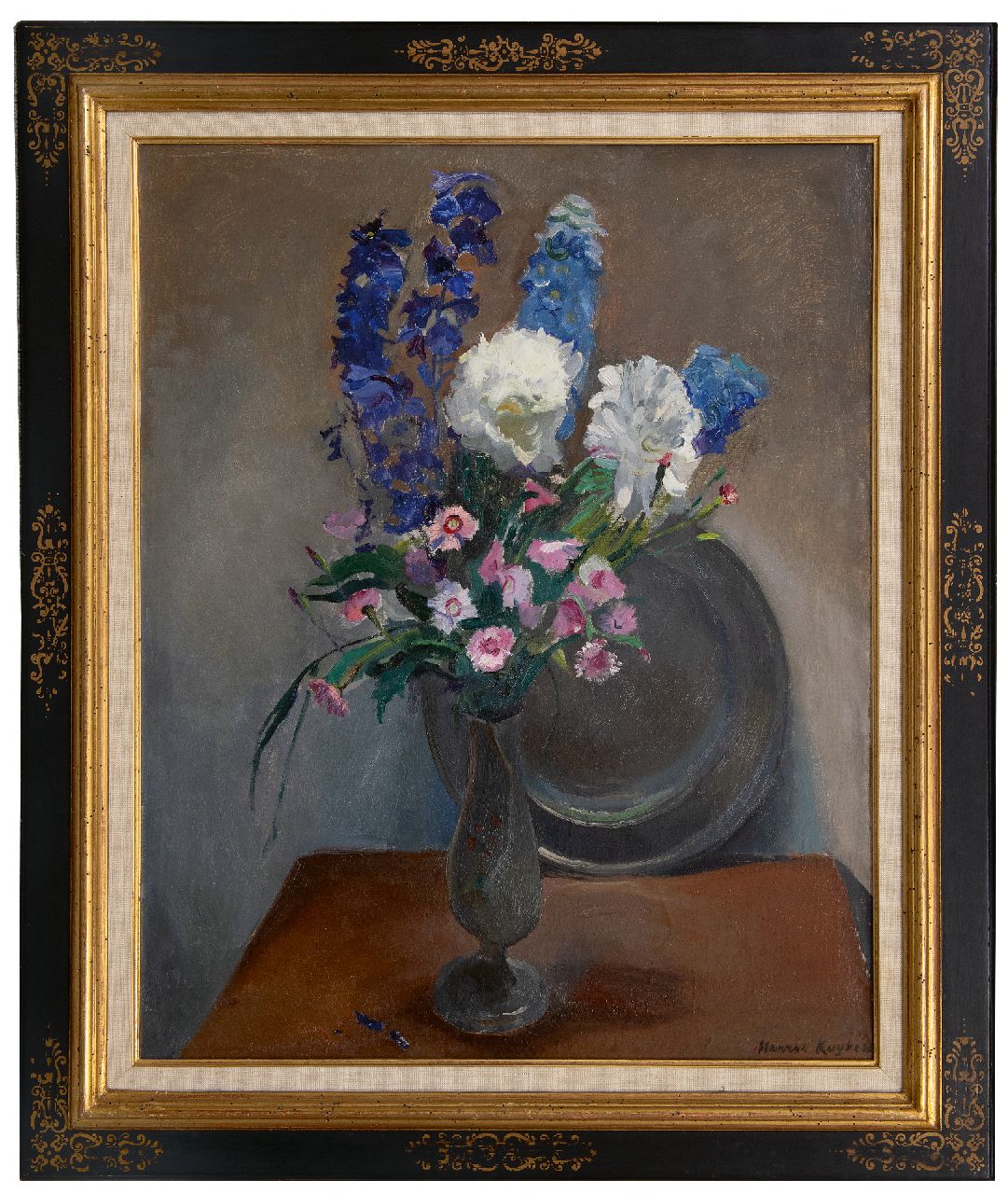 Kuijten H.J. | Henricus Johannes 'Harrie' Kuijten | Schilderijen te koop aangeboden | Tinnen vaas met zomerbloemen, olieverf op doek 82,6 x 65,5 cm, gesigneerd rechtsonder Kuijten H.J. | Henricus Johannes 'Harrie' Kuijten | Schilderijen te koop aangeboden | Tinnen vaas met zomerbloemen, olieverf op doek 82,6 x 65,5 cm, gesigneerd rechtsonder