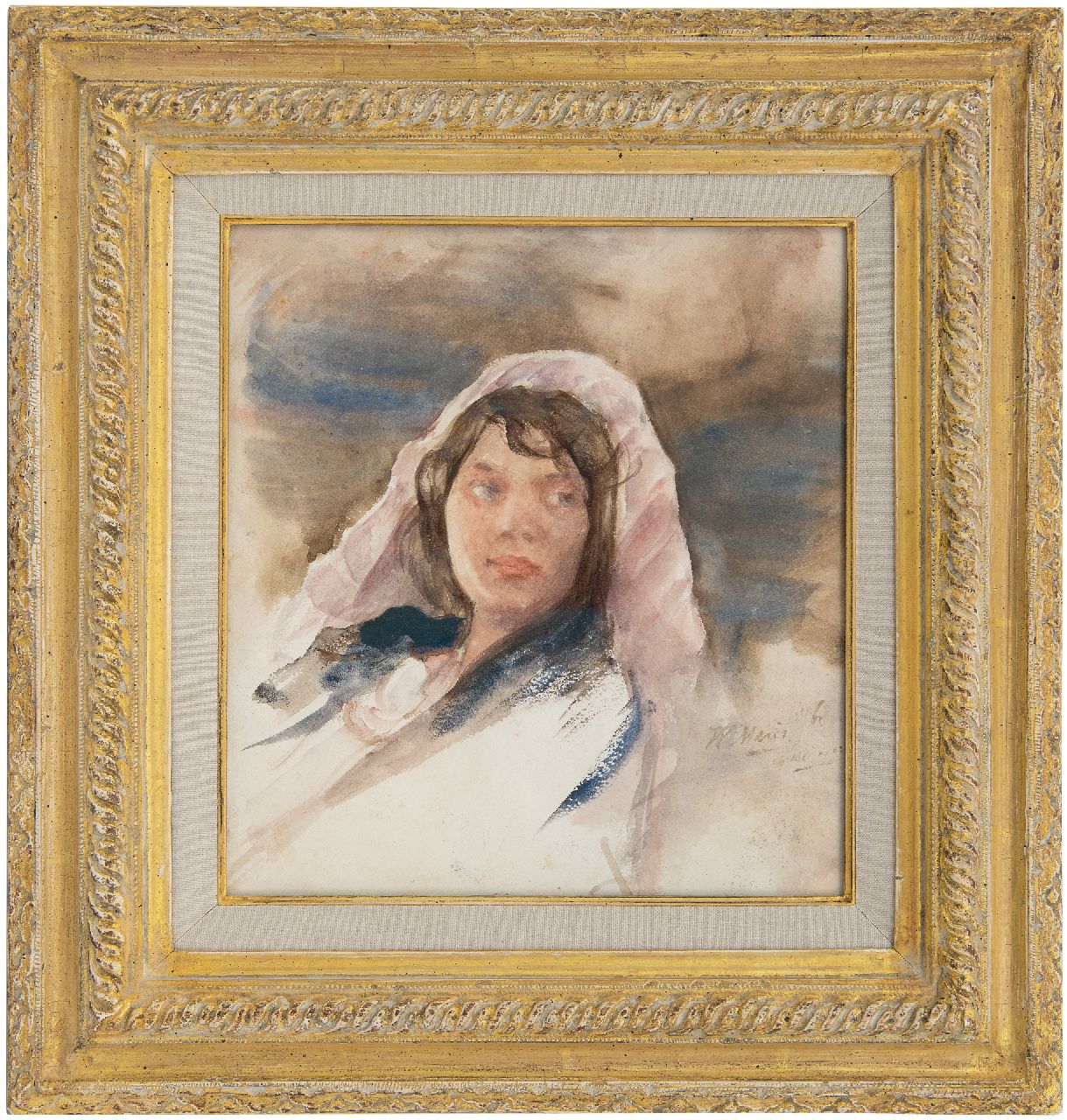 Maris W.M.  | 'Willem' Matthijs Maris, Jonge vrouw met cape, aquarel op papier 24,2 x 22,1 cm, gesigneerd rechtsonder en gedateerd 16 mei 1903